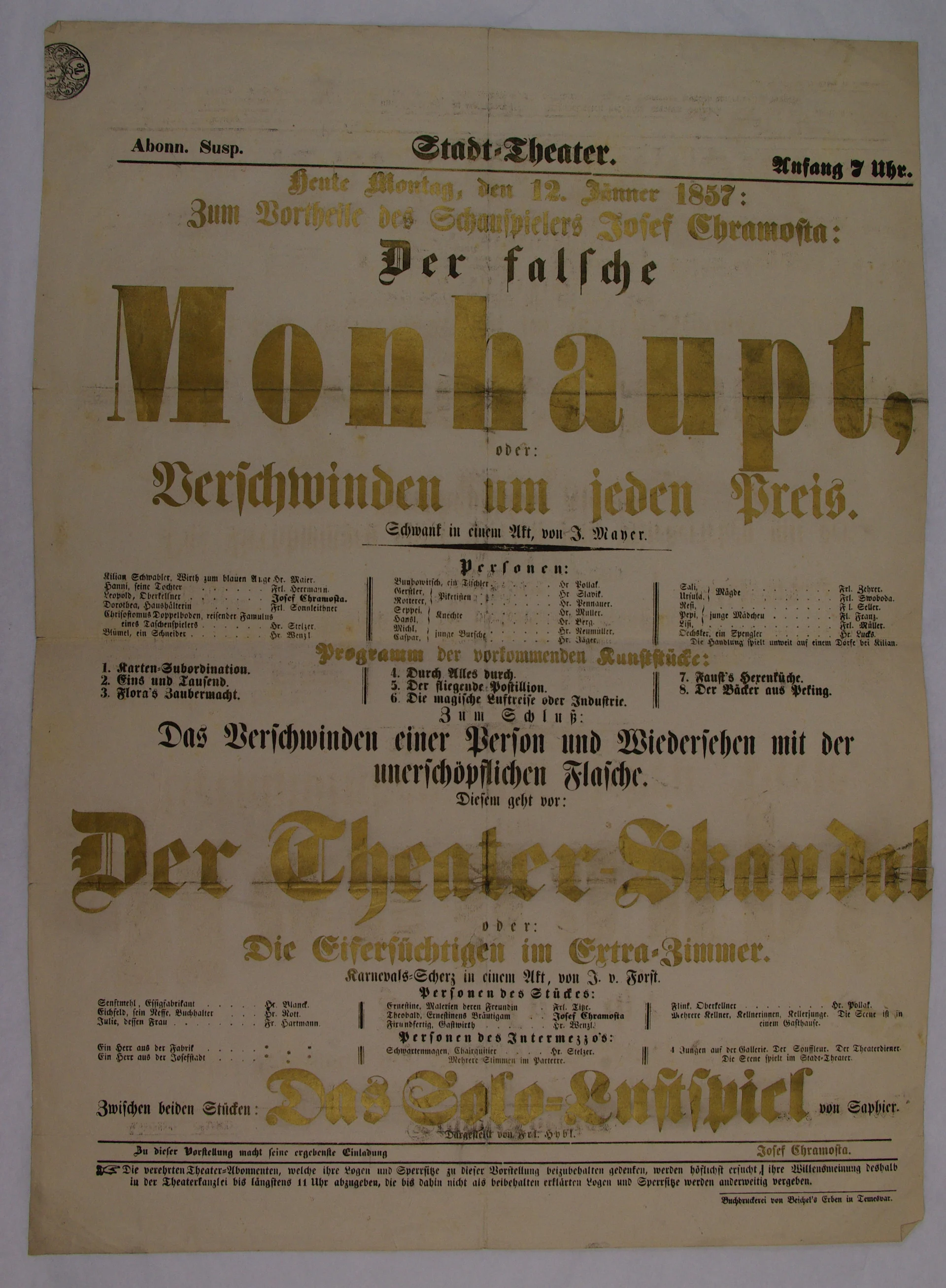 Náhledový obrázek předmětu Der Theater-Skandal, Der falsche Monhaupt oder Verschwinden um jeden Preis