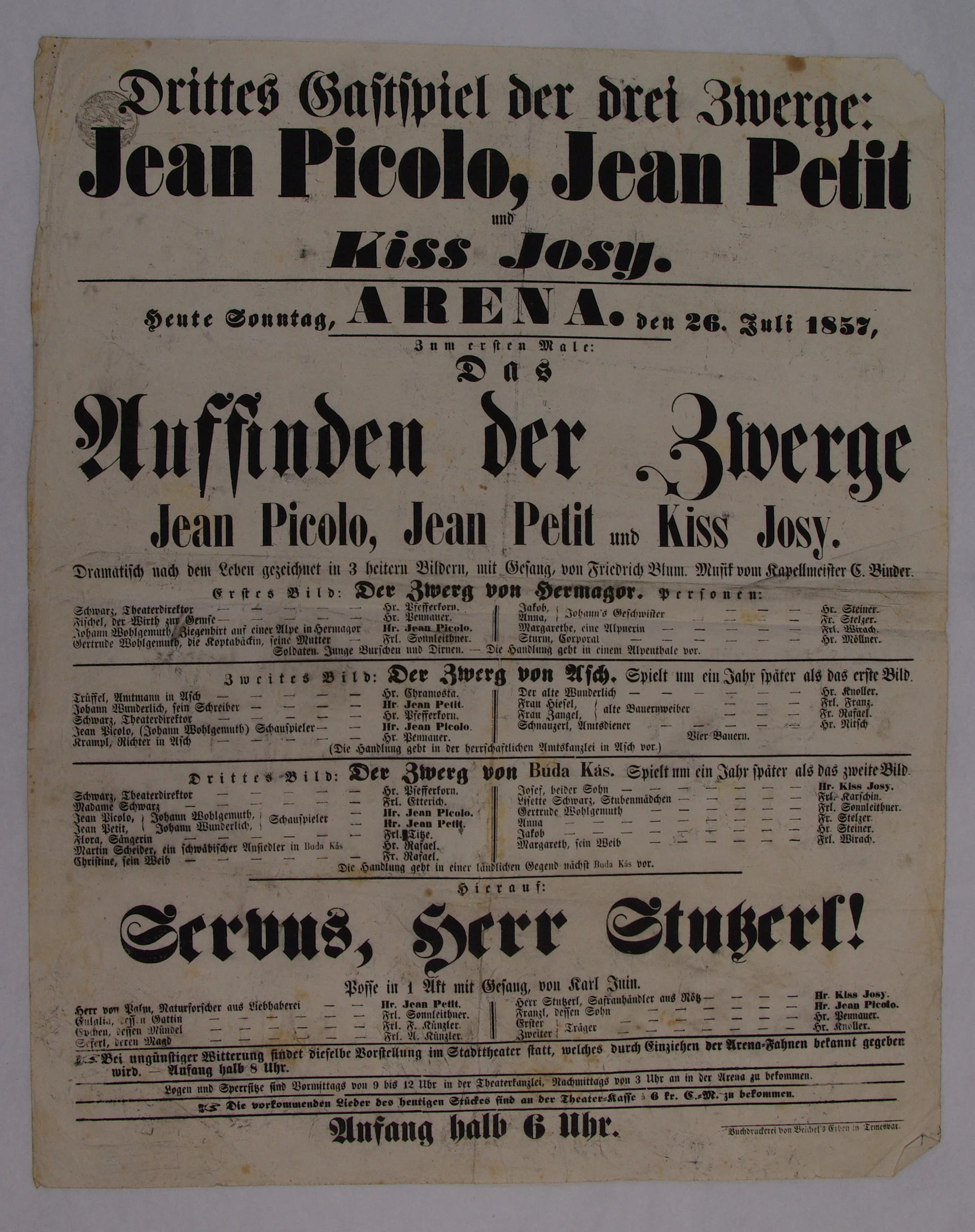 Náhledový obrázek předmětu Das Auffinden der Zwerge Jean Picolo, Jean Petit und Kiss Josy; Servus, Herr  Stutzerl!