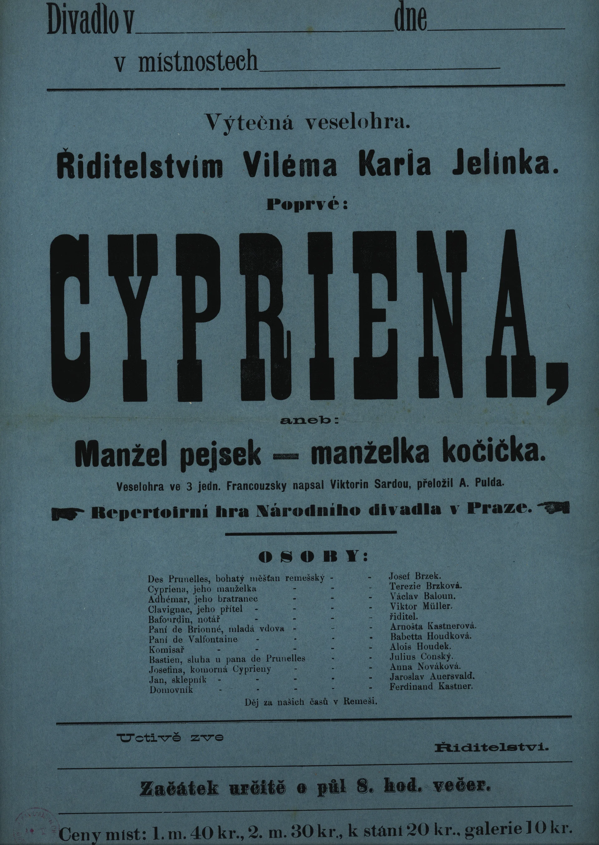 Náhledový obrázek předmětu Cypriena aneb Manžel pejsek manželka kočička