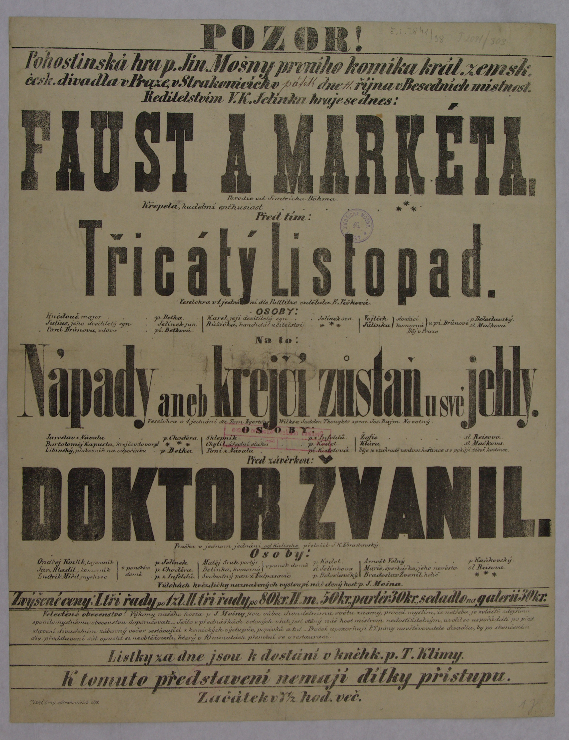 Náhledový obrázek Třicátý listopad, Faust a Markéta, Nápady aneb Krejčí zůstaň a své jehly, Doktor Žvanil - 1