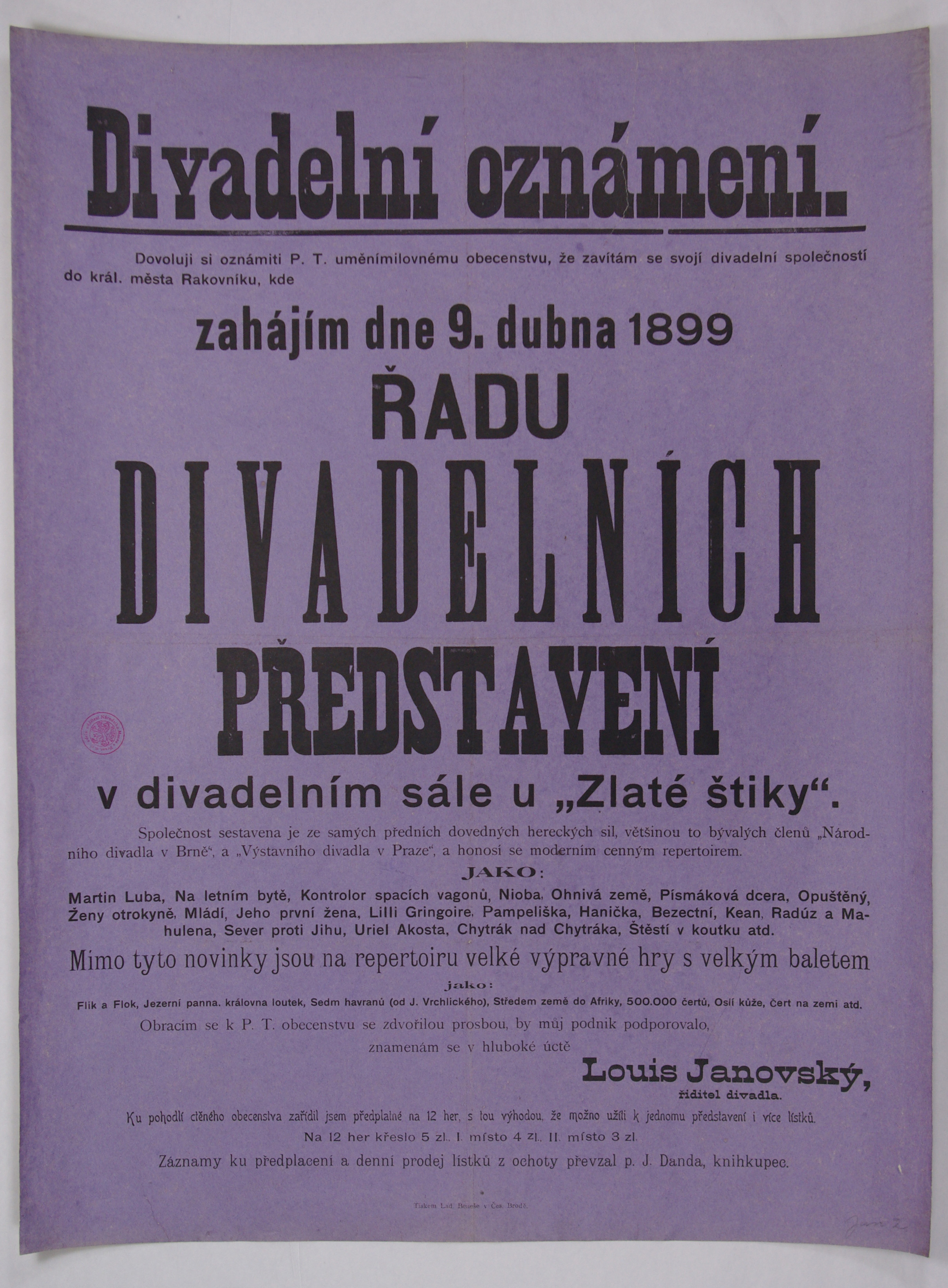 Náhledový obrázek Divadelní oznámení o řadě představení v Rakovníku - 1