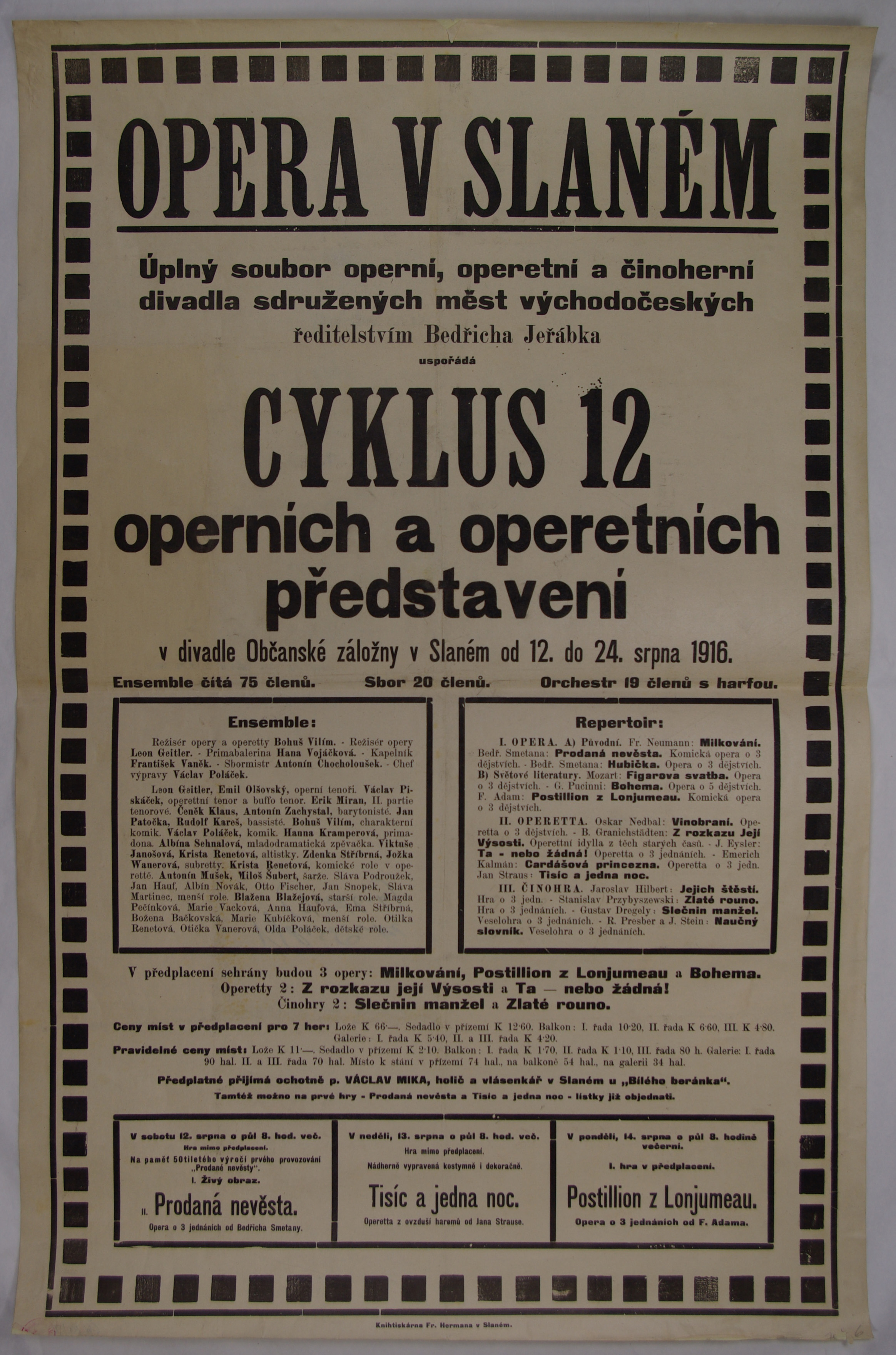 Náhledový obrázek Opera v Slaném: Cyklus 12 operních a operet. představení - 1