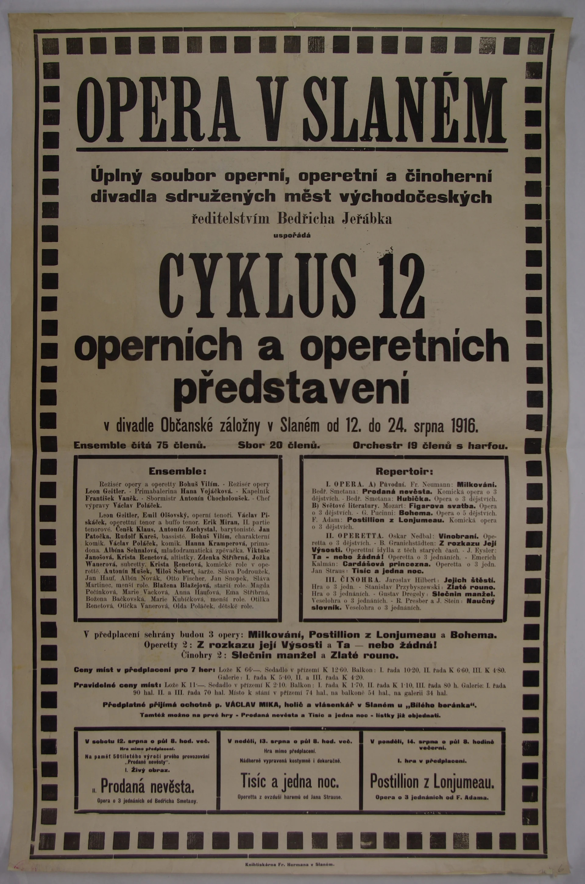 Náhledový obrázek předmětu Opera v Slaném: Cyklus 12 operních a operet. představení