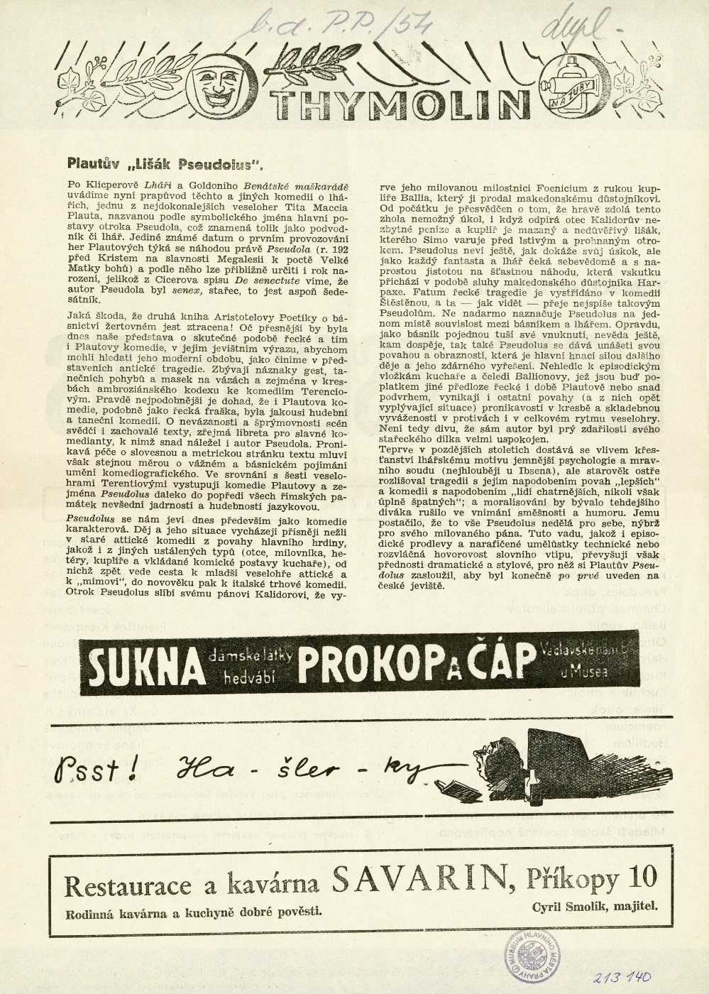 Náhledový obrázek Divadelní cedule Lišák Pseudolus - 2