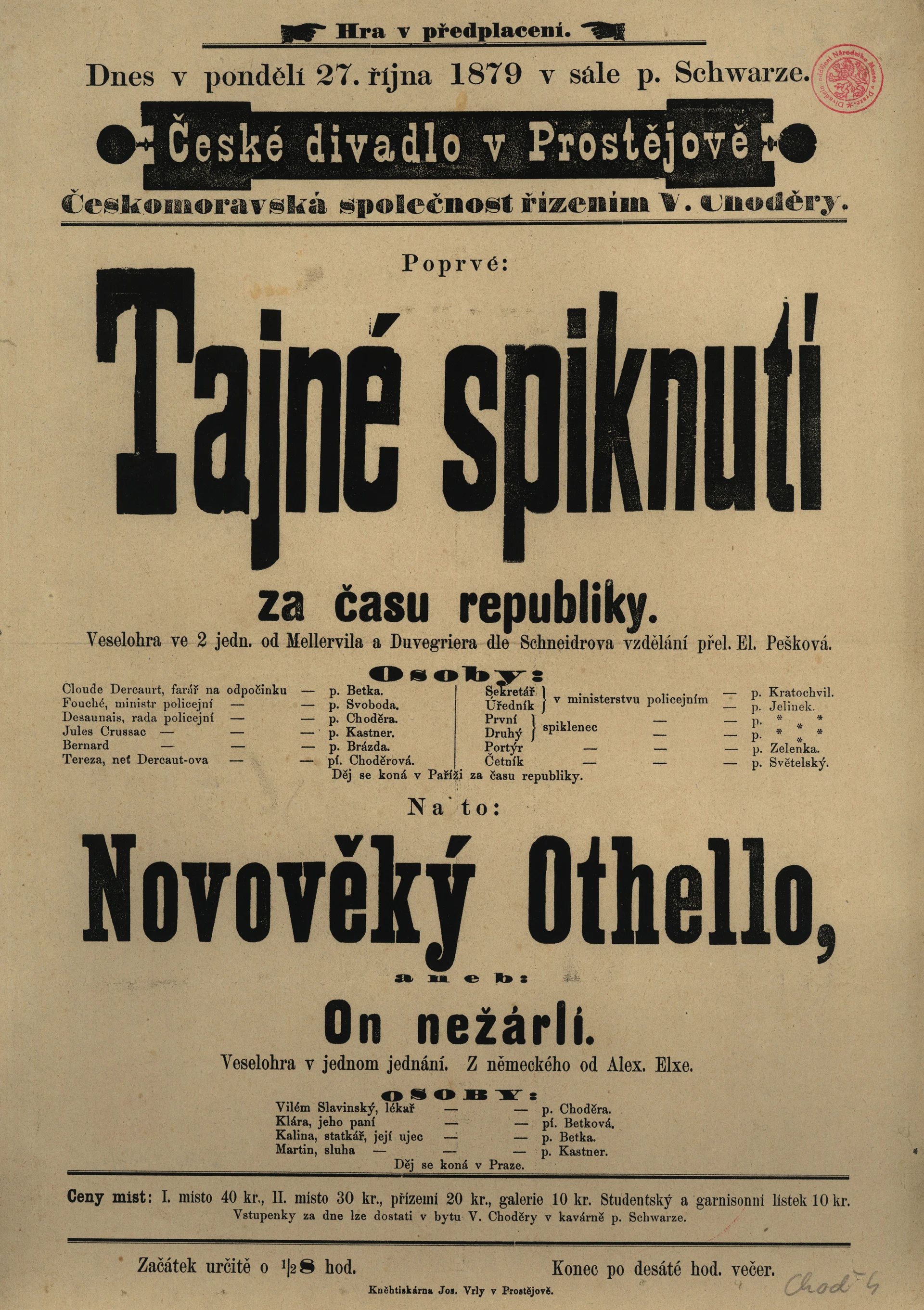 Náhledový obrázek předmětu Tajné spiknutí za času republiky, Novověký Othello aneb On nežárlí
