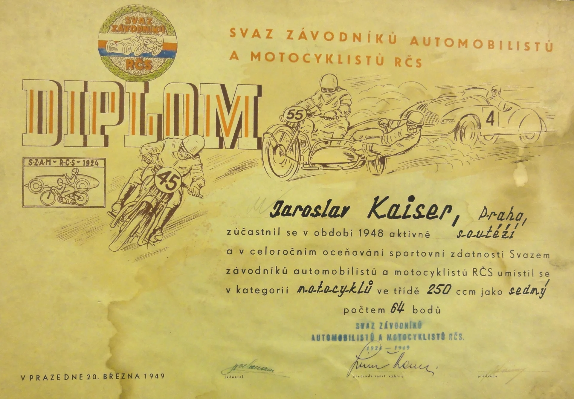 Náhledový obrázek předmětu Svaz závodníků automobilistů a motocyklistů RČS