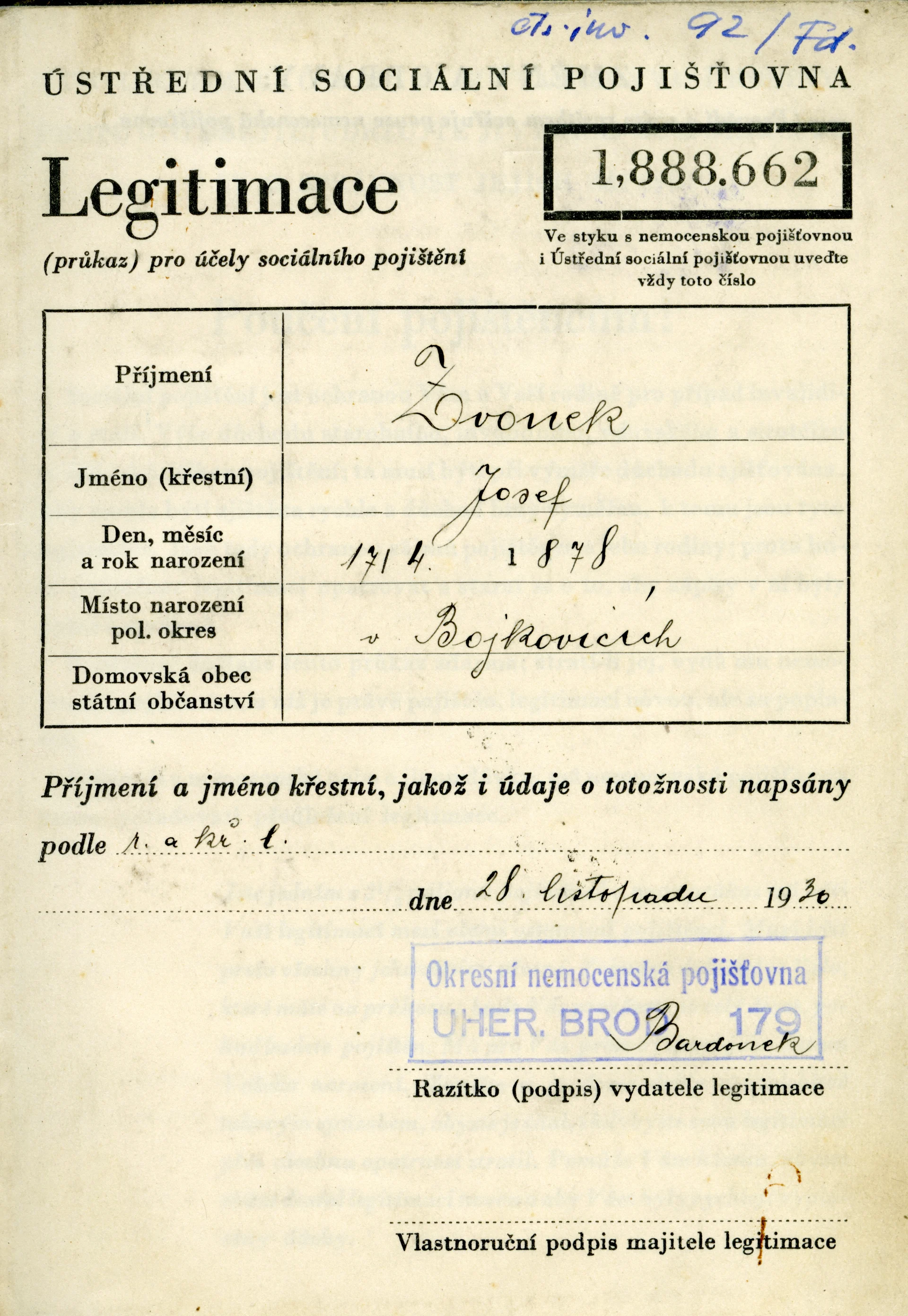 Náhledový obrázek předmětu Legitimace pro účely sociálního pojištění