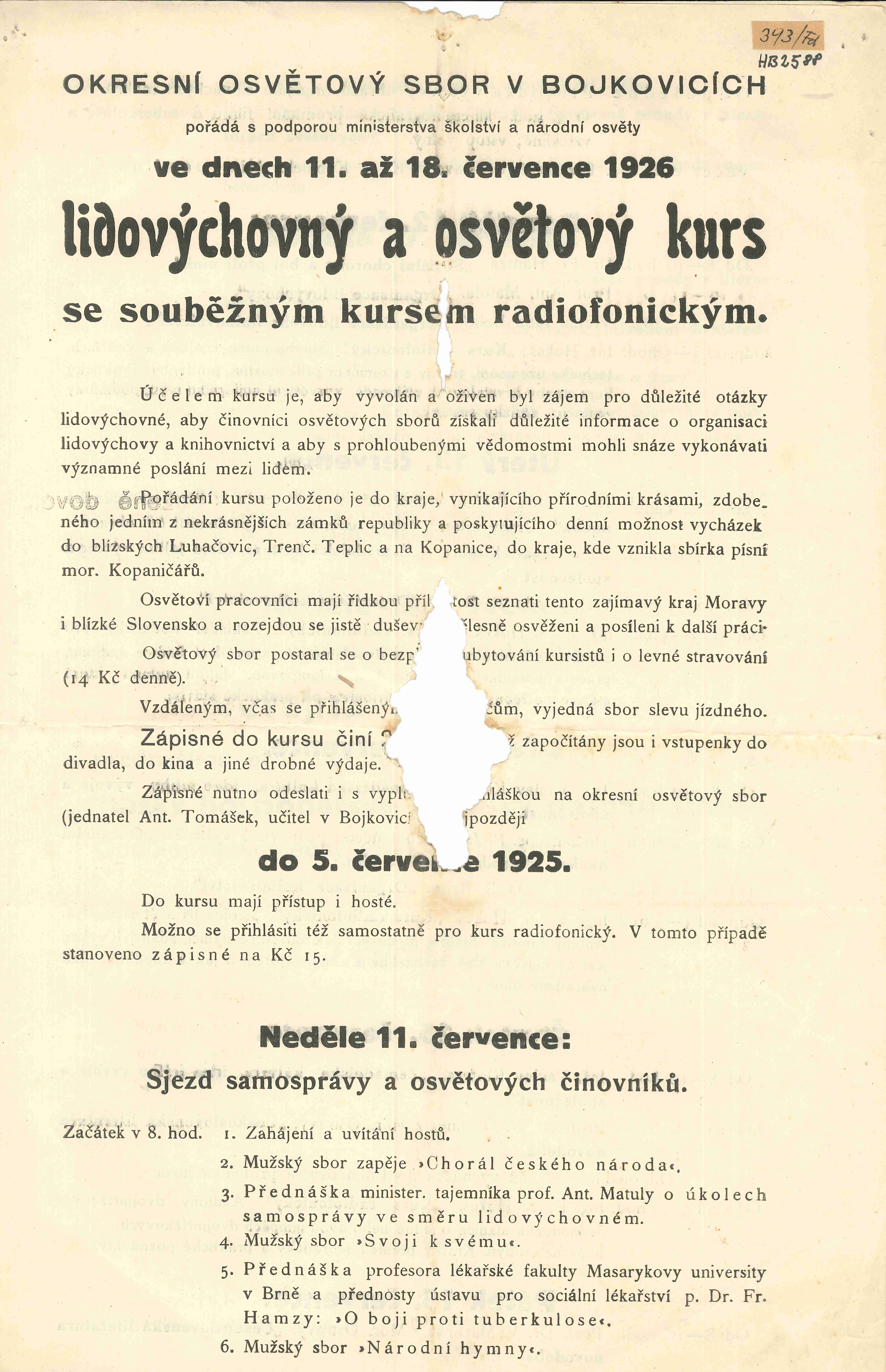 Náhledový obrázek Oznámení s programem - Lidovýchovný a osvětový kurs - 1