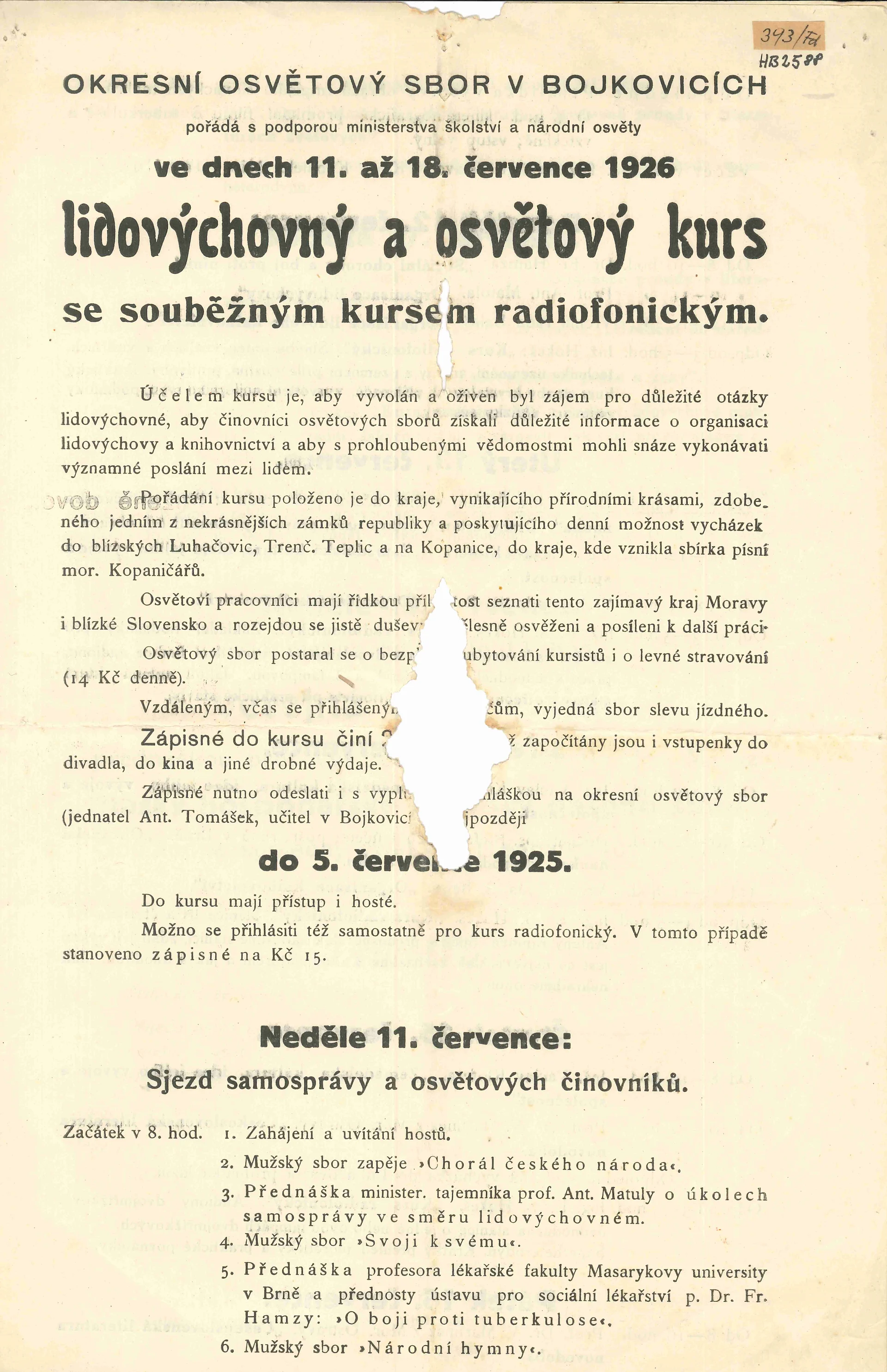Náhledový obrázek předmětu Oznámení s programem - Lidovýchovný a osvětový kurs