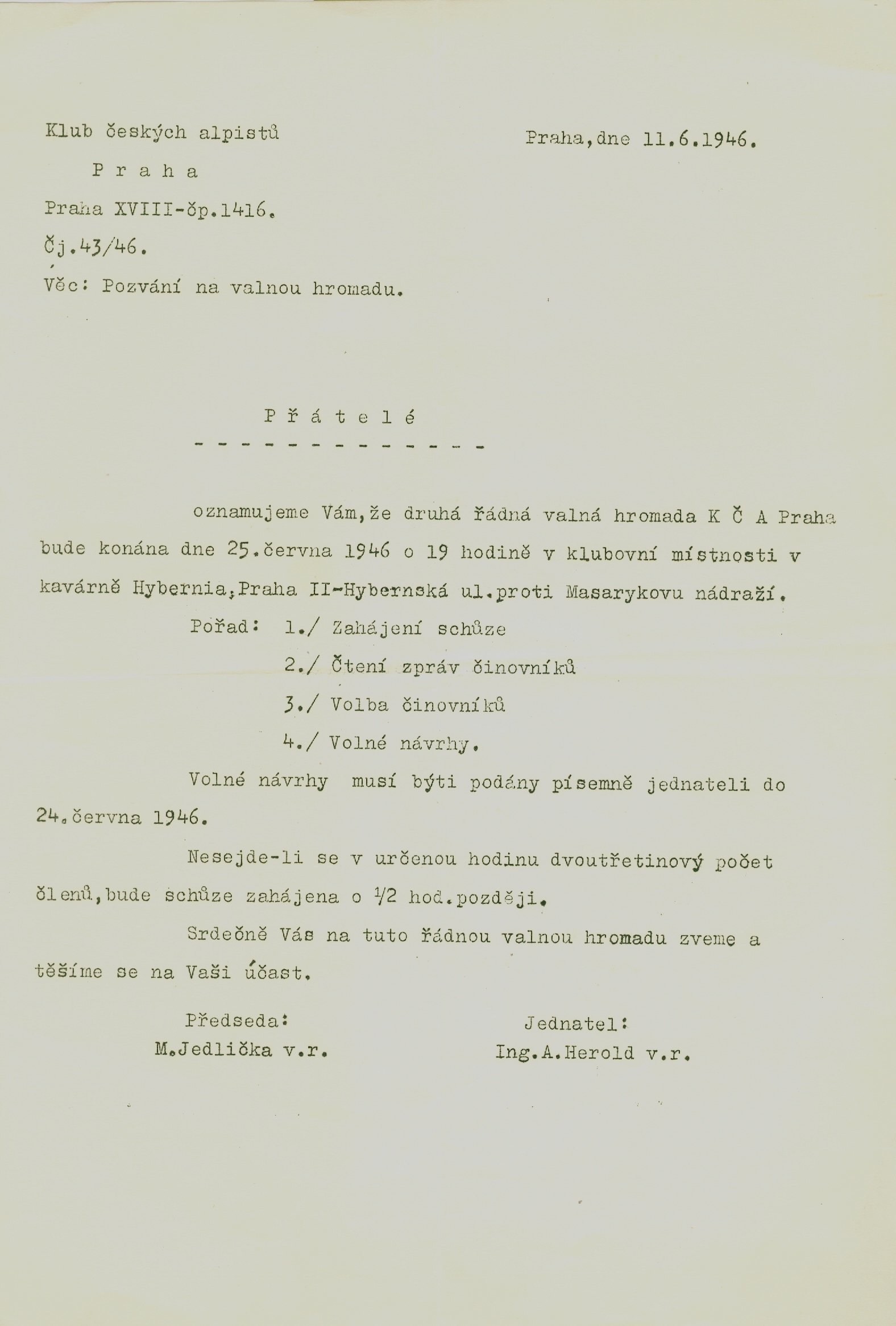 Náhledový obrázek Pozvání na valnou hromadu Klubu českých alpistů - 1