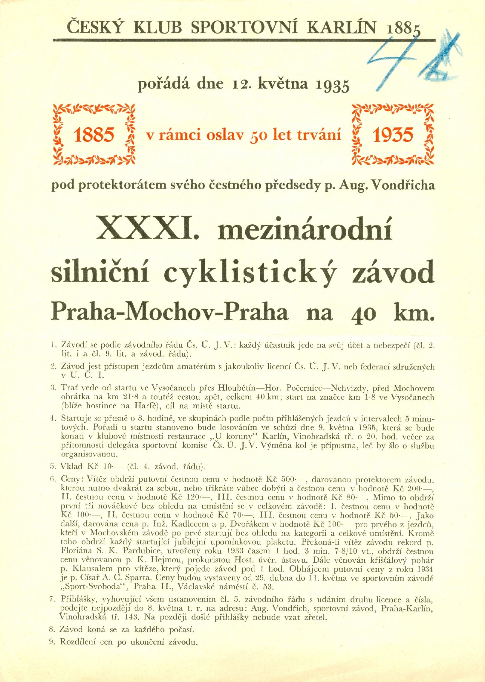 Náhledový obrázek XXXI. mezinárodní silniční cyklistický závod Praha - Mochov - Praha na 40 km - 1