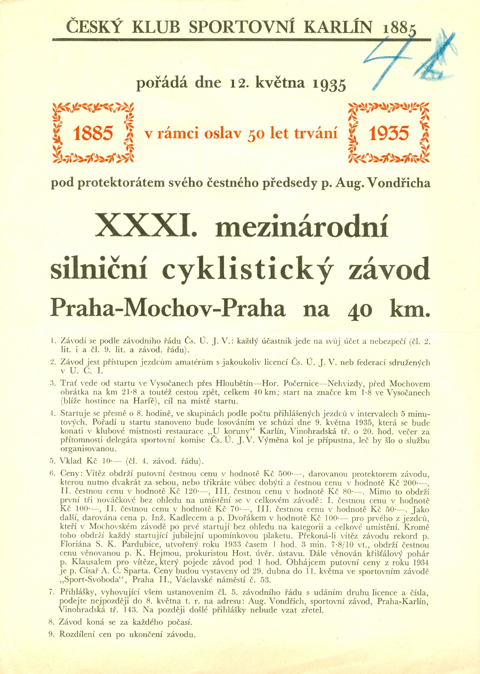 Náhledový obrázek předmětu XXXI. mezinárodní silniční cyklistický závod Praha - Mochov - Praha na 40 km