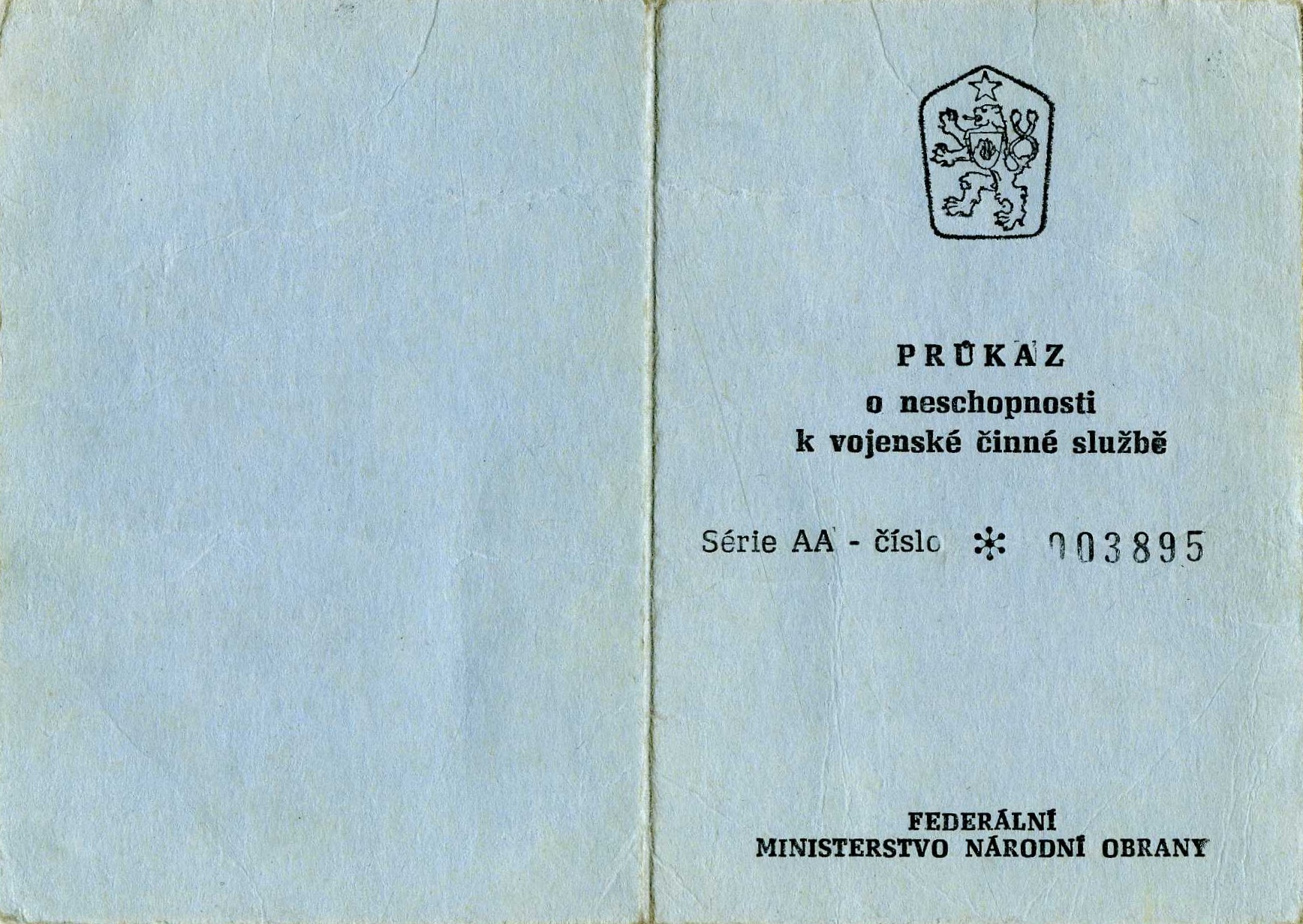 Náhledový obrázek Průkaz o neschopnosti k vojenské činné službě - 1
