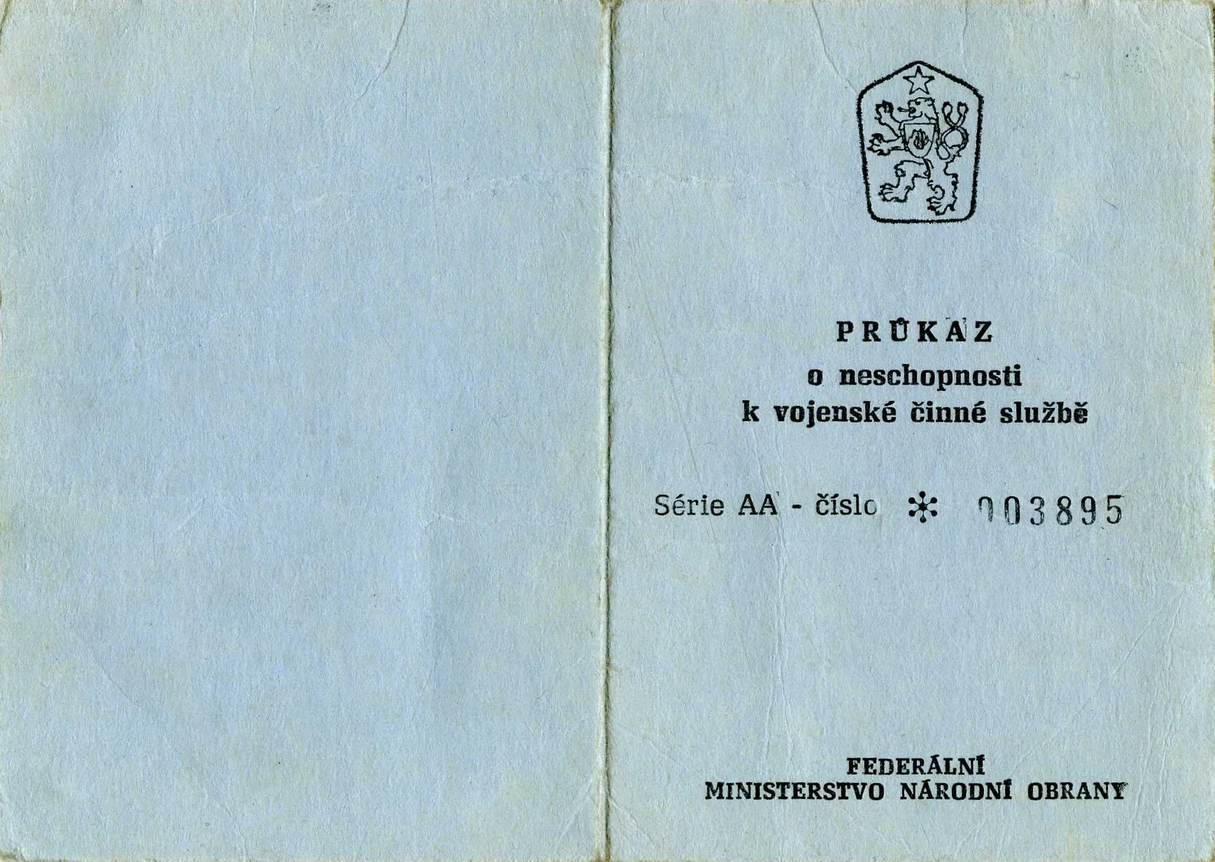 Náhledový obrázek předmětu Průkaz o neschopnosti k vojenské činné službě