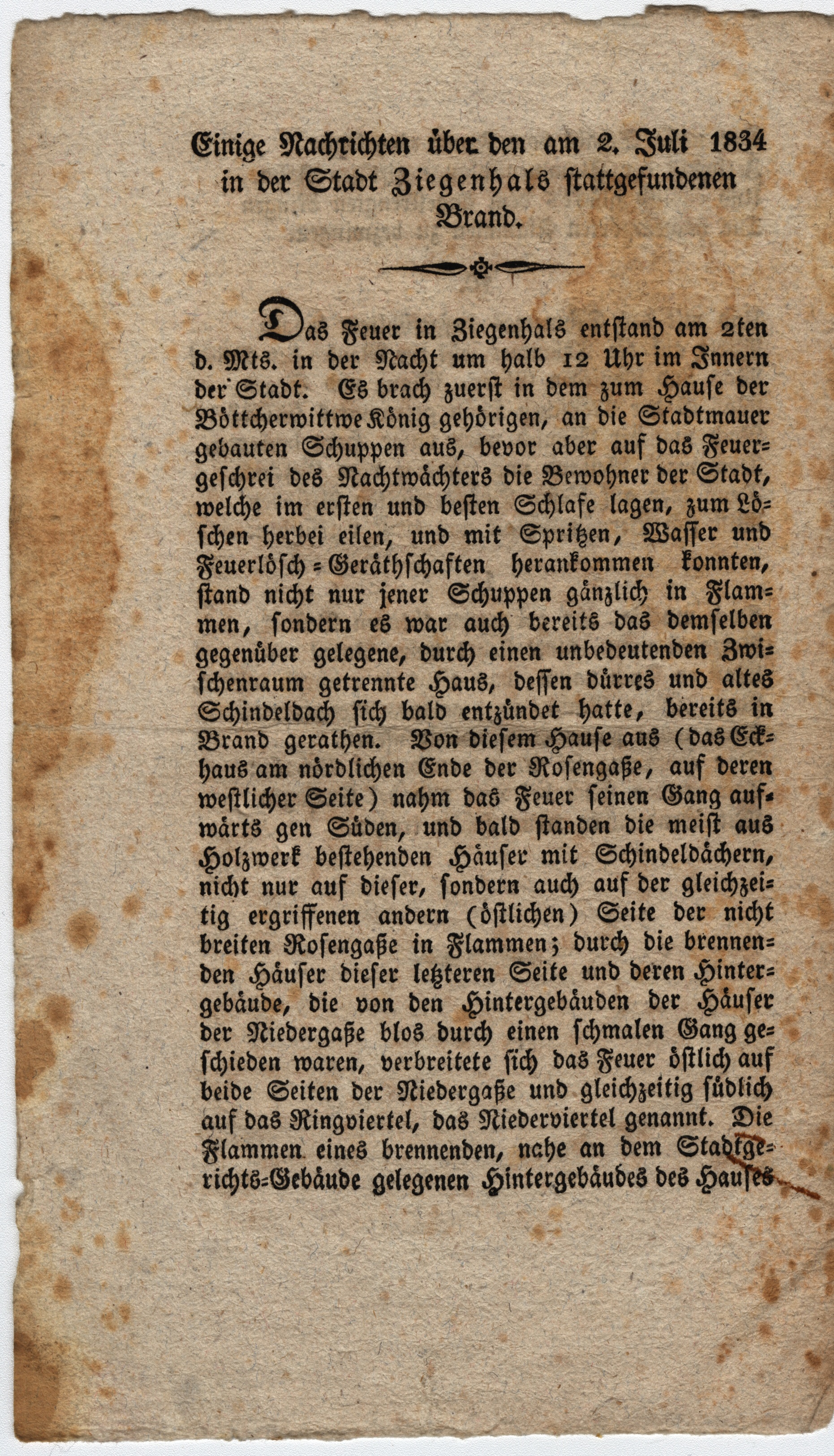 Náhledový obrázek Drobný tisk o požáru Glucholaz, 1834 - 6