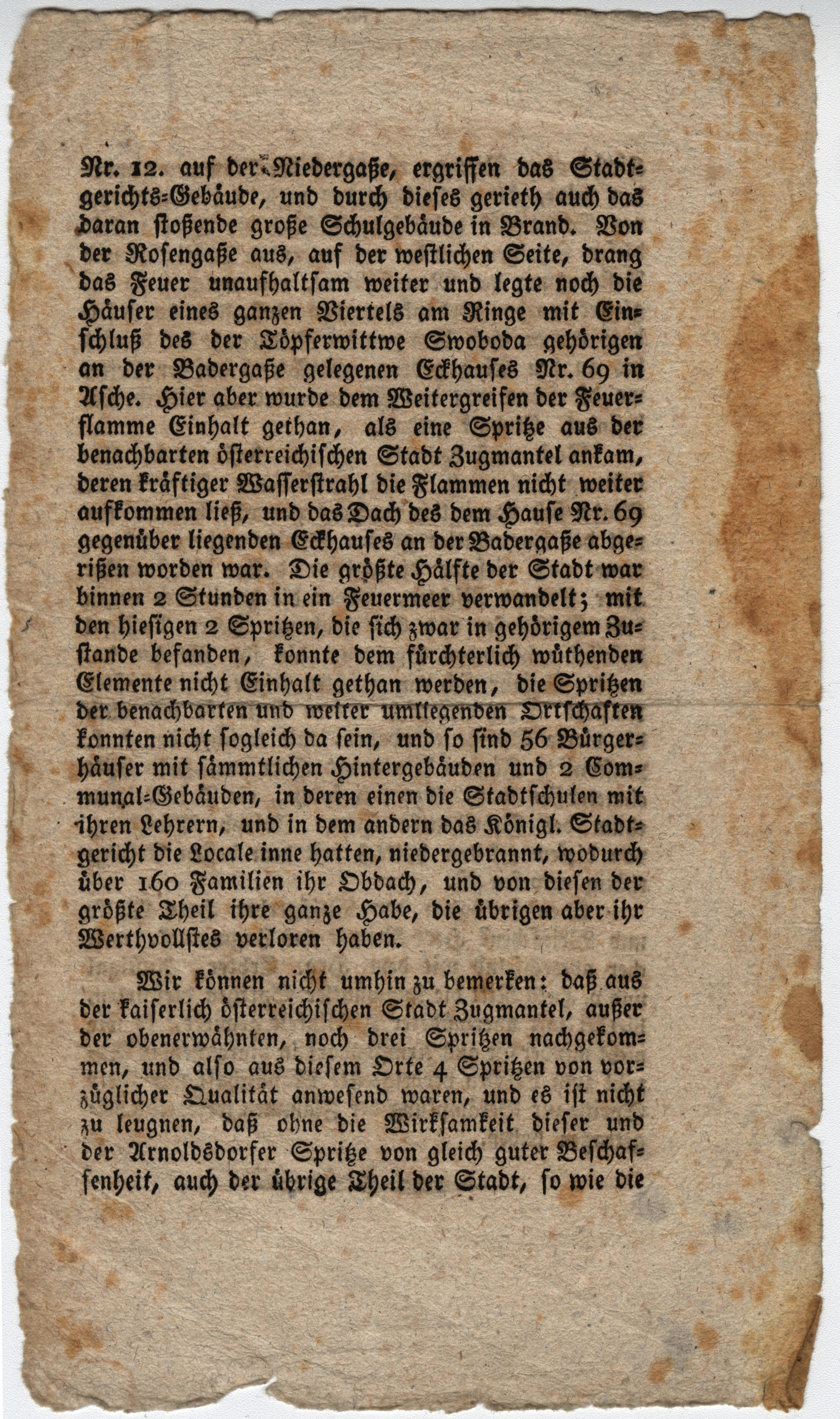 Náhledový obrázek Drobný tisk o požáru Glucholaz, 1834 - 7