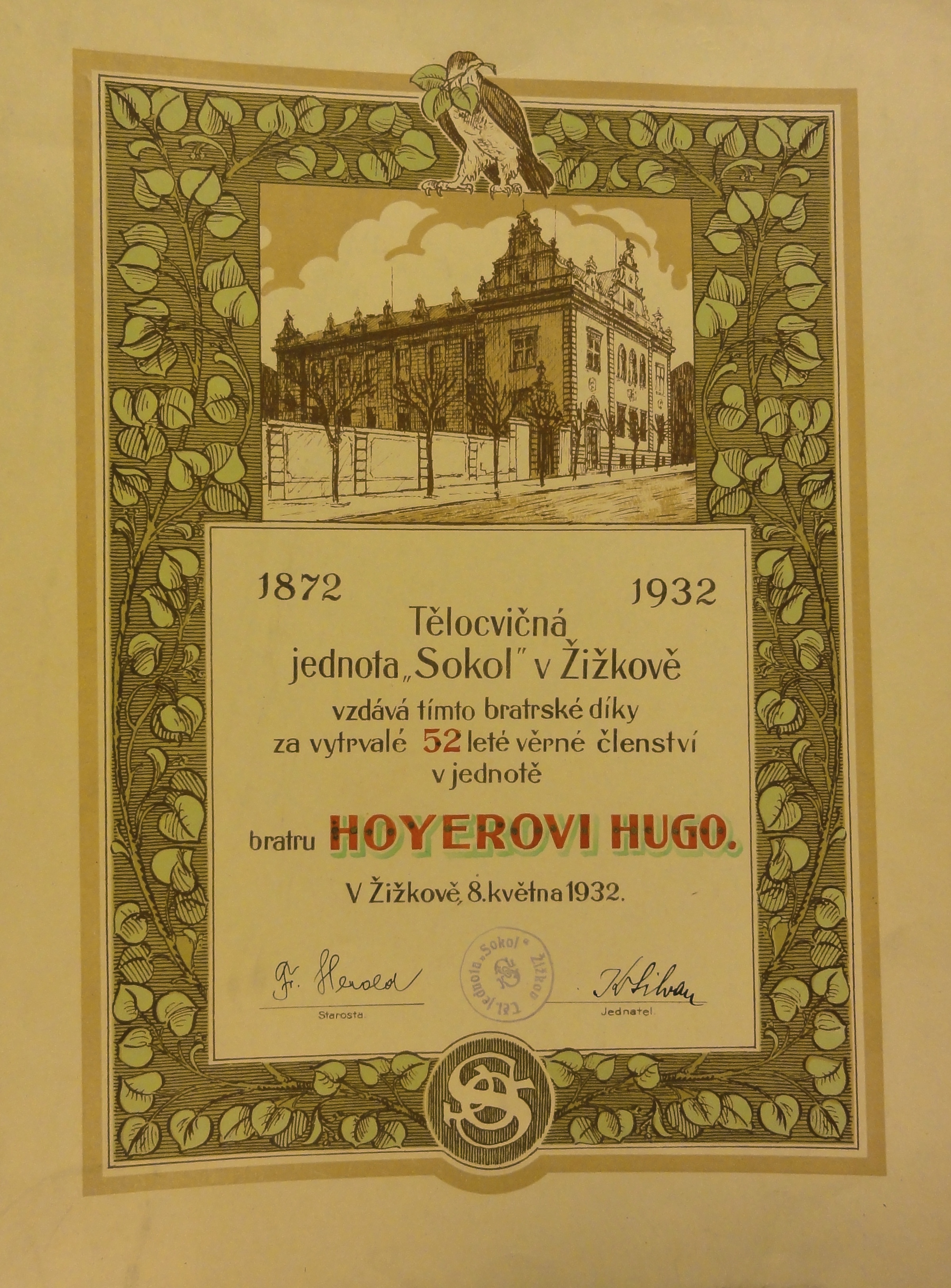 Náhledový obrázek Sokol v Žižkově vzdává díky bratru Hoyerovi - 1