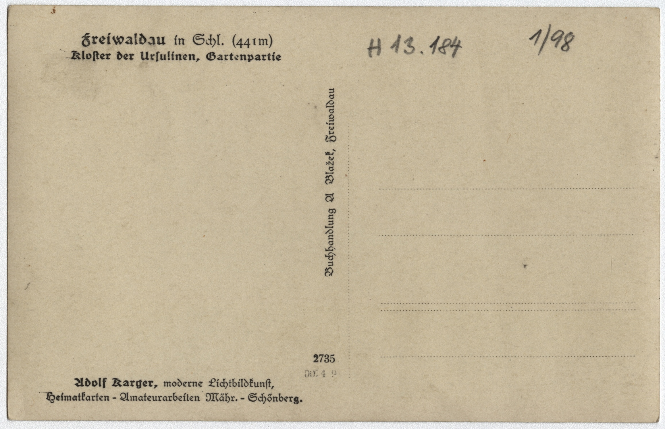 Náhledový obrázek Klášterní zahrada a kaple v Jeseníku (pohlednice) - 2