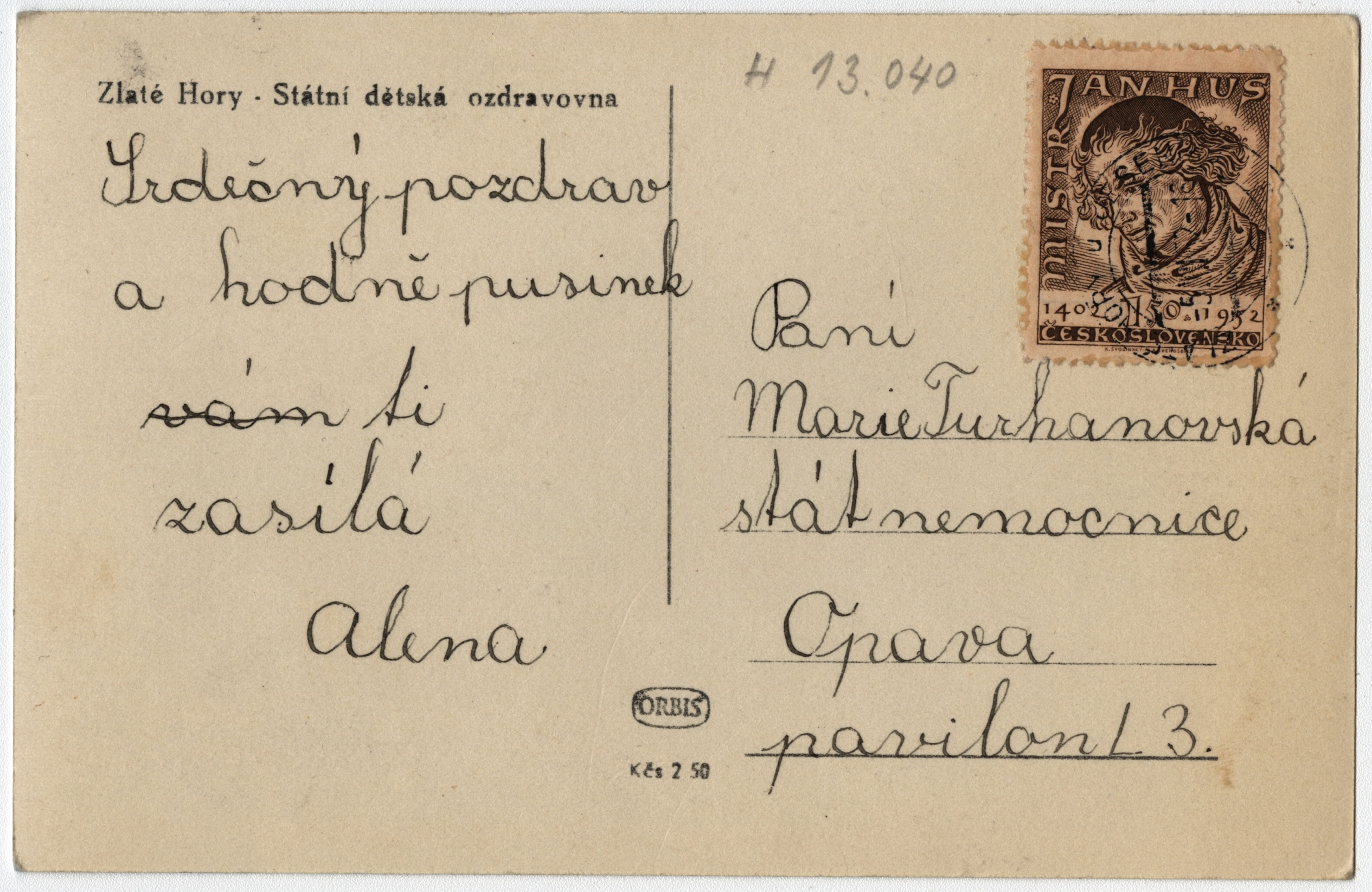 Náhledový obrázek Dětská ozdravovna ve Zlatých Horách (pohlednice) - 2