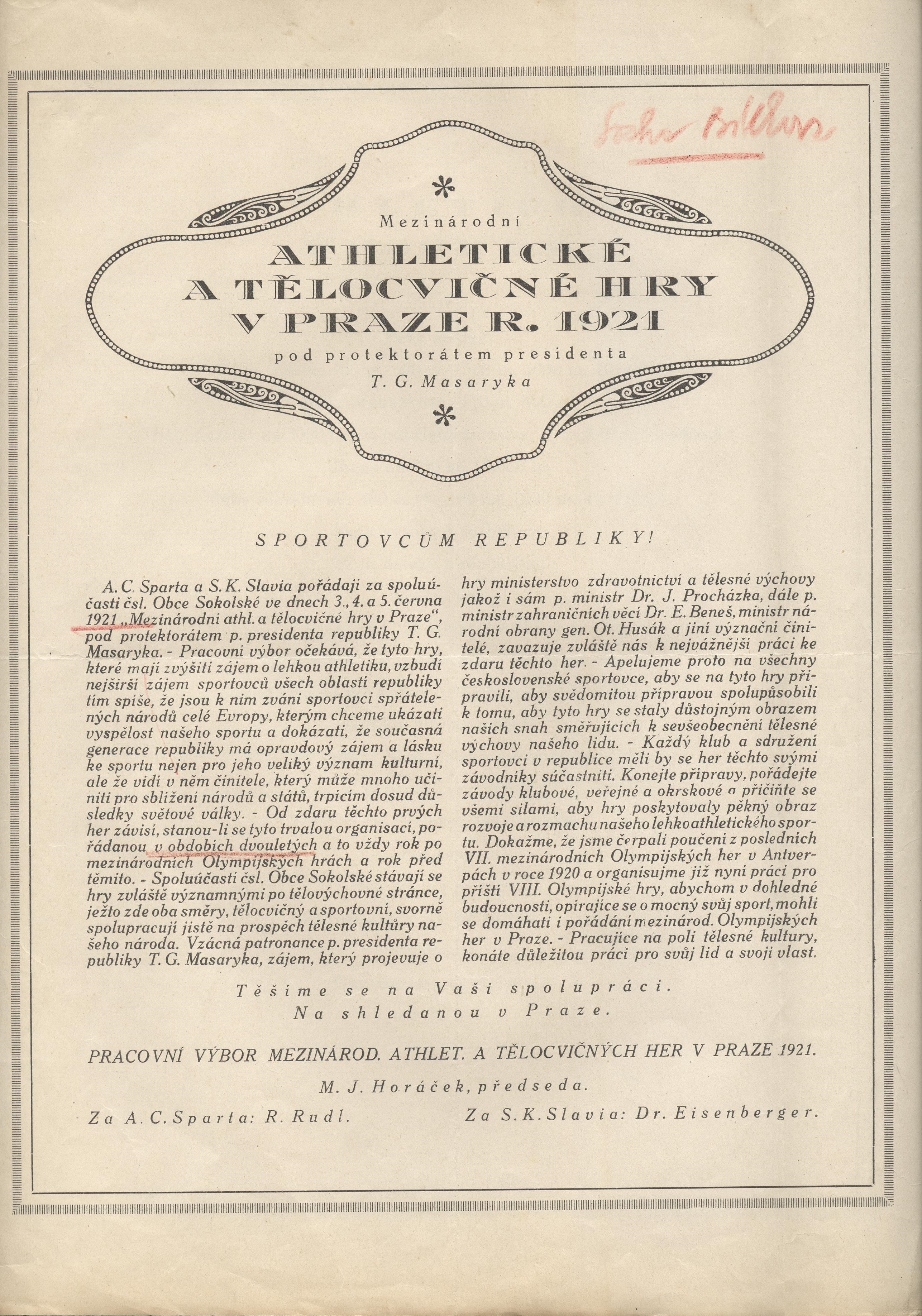Náhledový obrázek Athletické a tělocvičné hry v Praze 1921 - 2