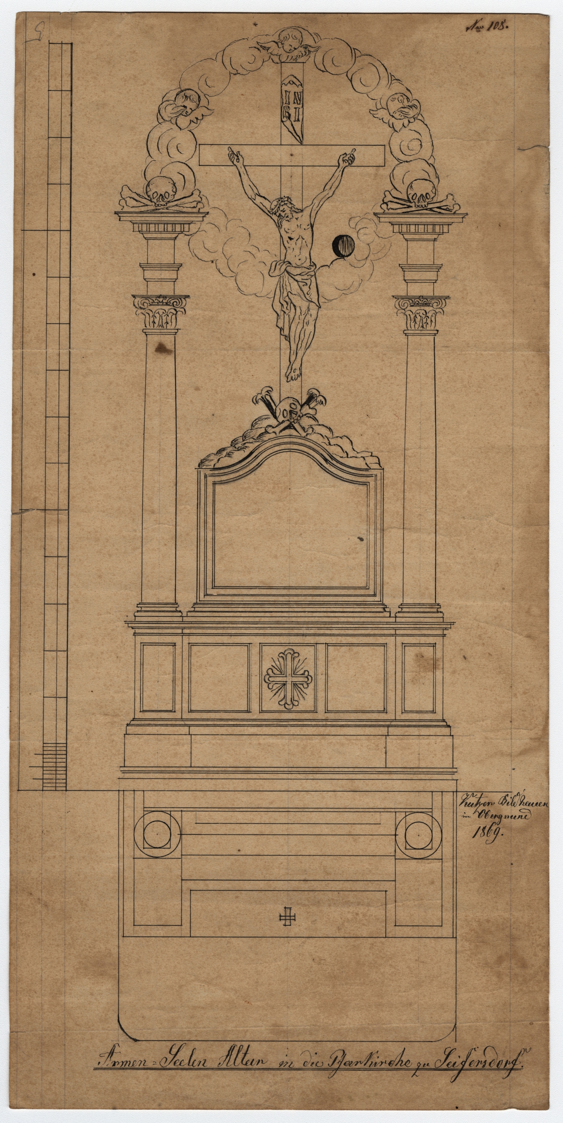 Náhledový obrázek Návrh na boční oltář farního kostela Nejsvětější Trojice v obci Zátor / Seifersdorf (1869) - 1