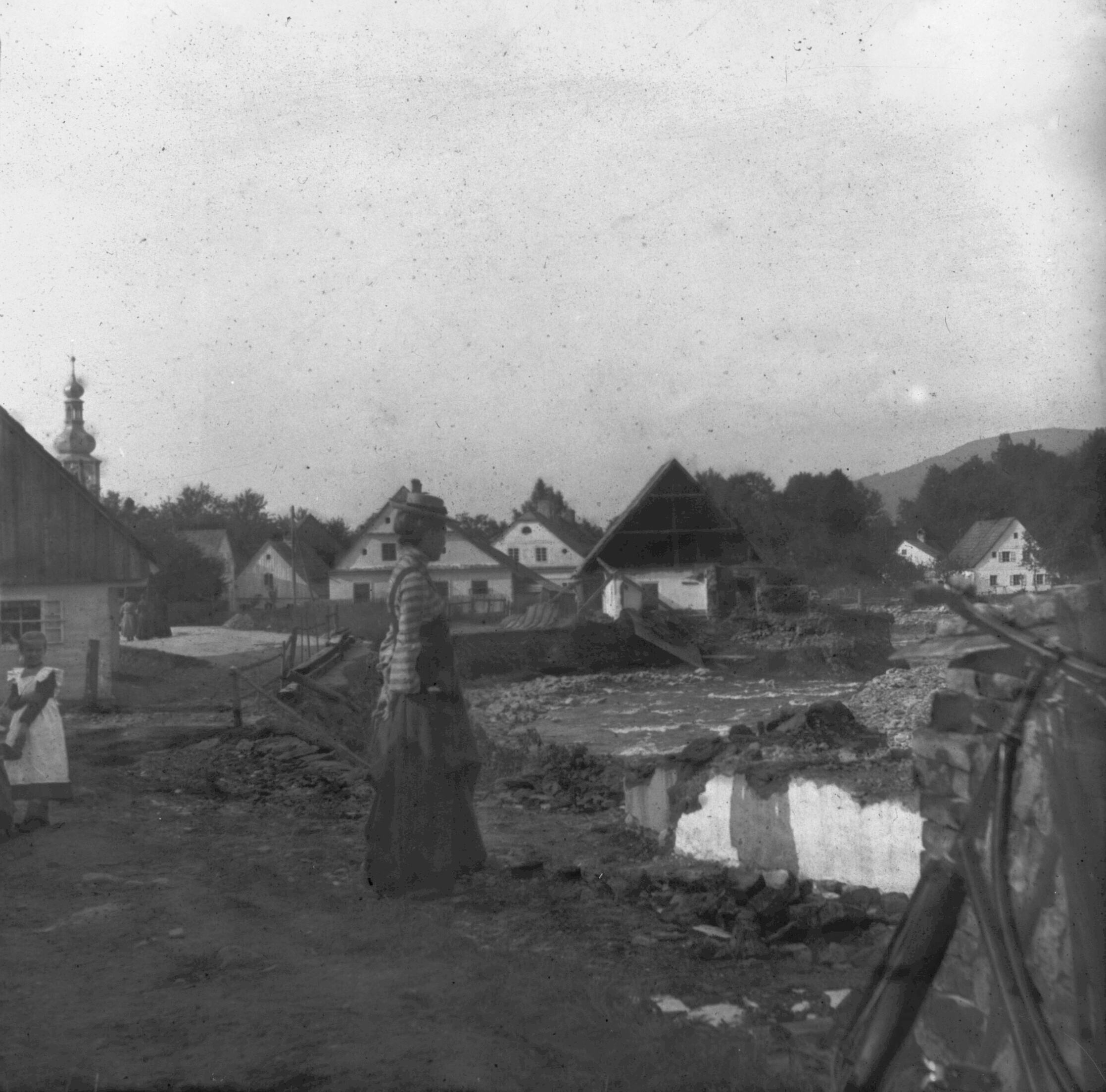 Náhledový obrázek Povodeň r. 1903: Domašov (skleněný stereodiapozitiv) - 3