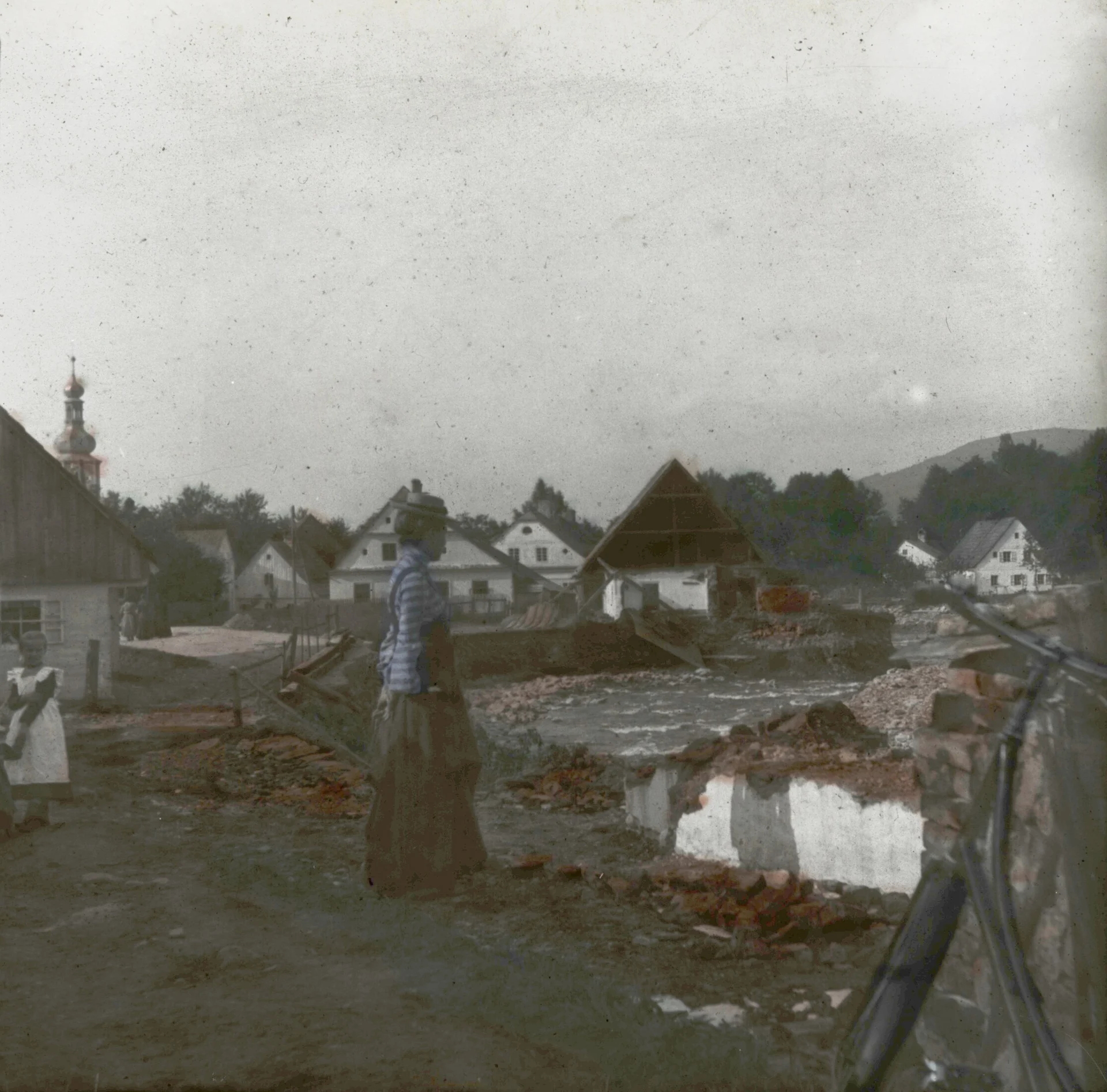 Náhledový obrázek předmětu Povodeň r. 1903: Domašov (skleněný stereodiapozitiv)