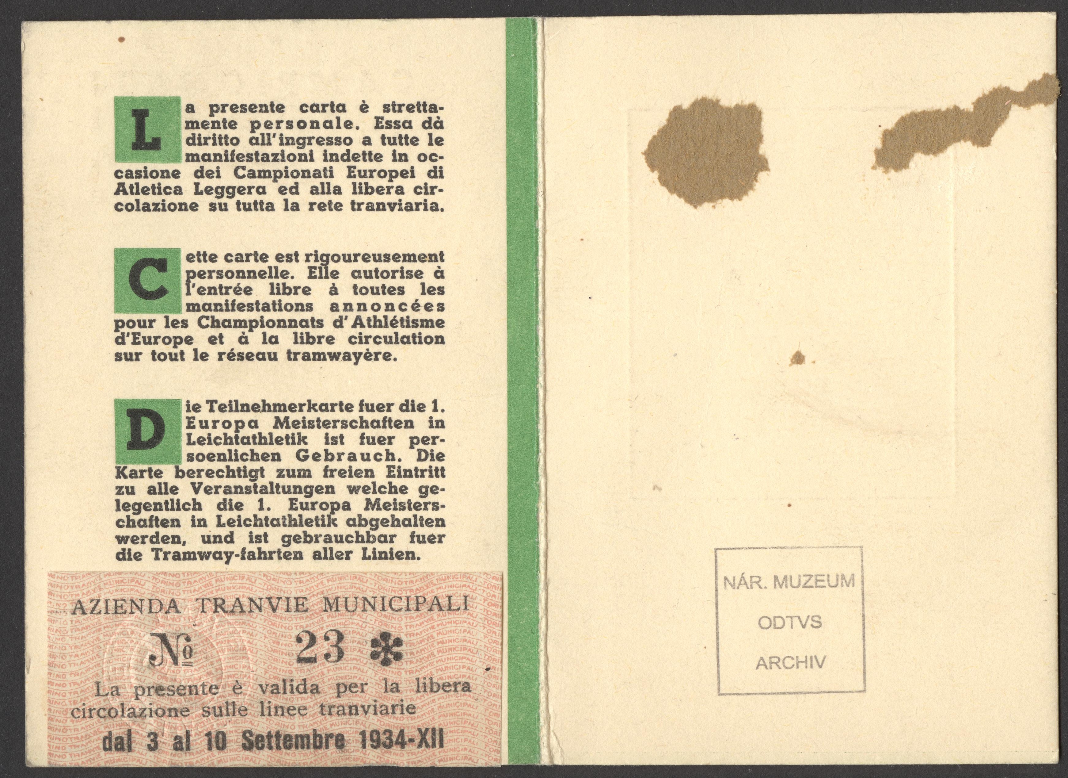 Náhledový obrázek Mistrovství Evropy v atletice. Turín 1934 - 2