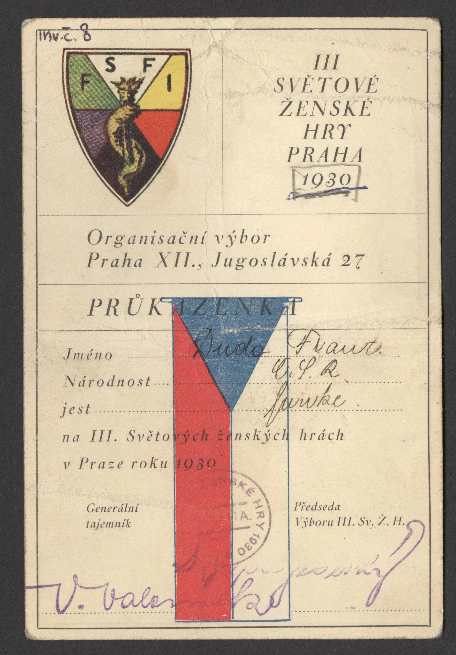 Náhledový obrázek předmětu III. Ženské světové hry. Praha 1930