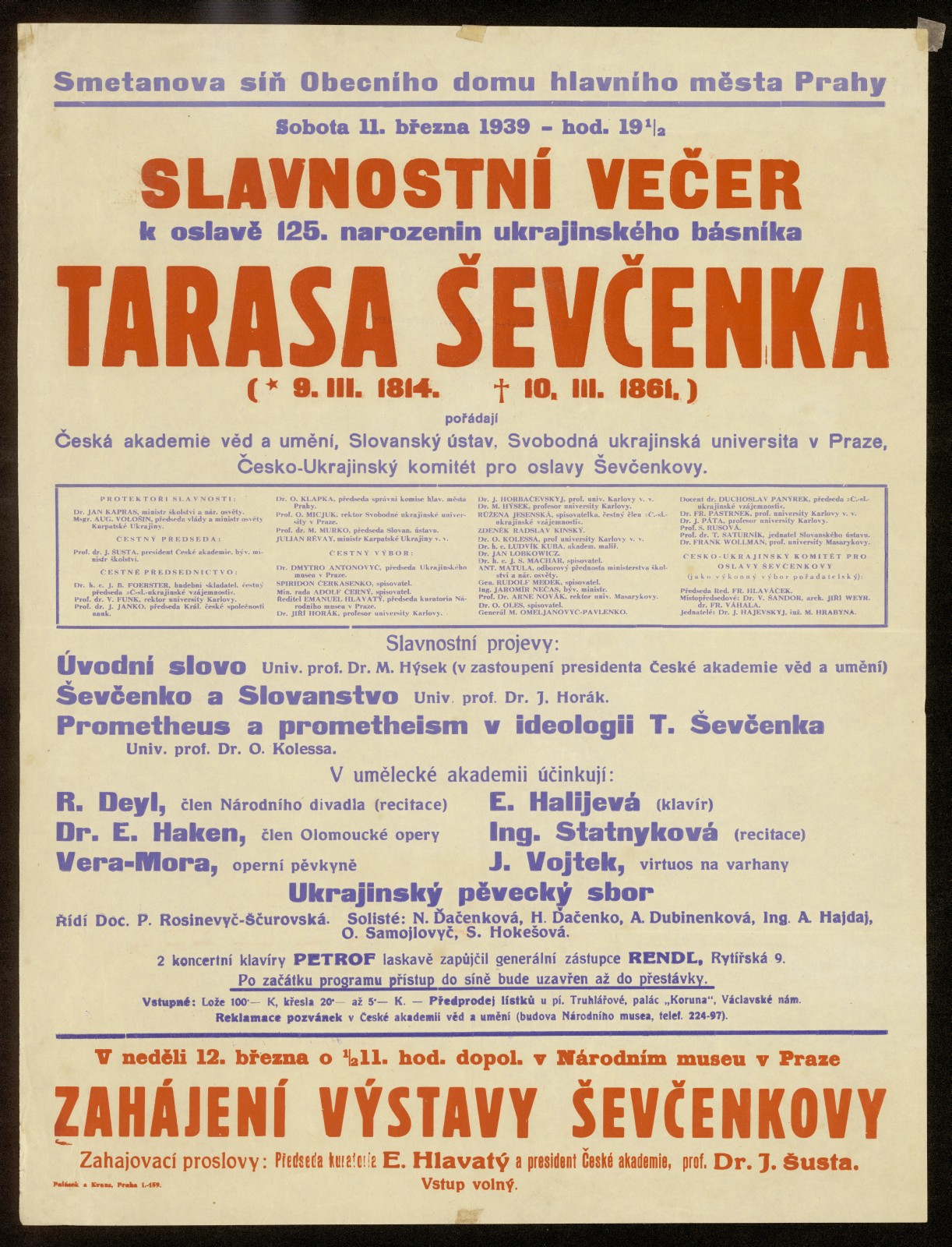 Náhledový obrázek Slavnostní večer k oslavě 125. narozenin ukrajinského básníka Tarasa Ševčenka - 1