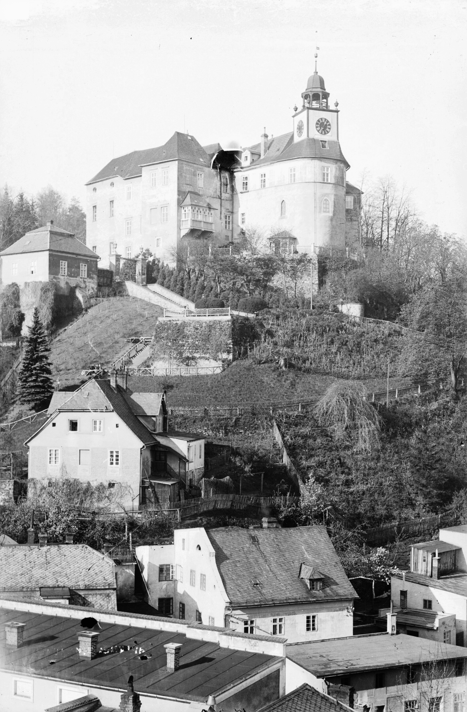 Náhledový obrázek Zámek Jánský Vrch a Eichendorfova vyhlídka v Javorníku (skleněný negativ) - 1