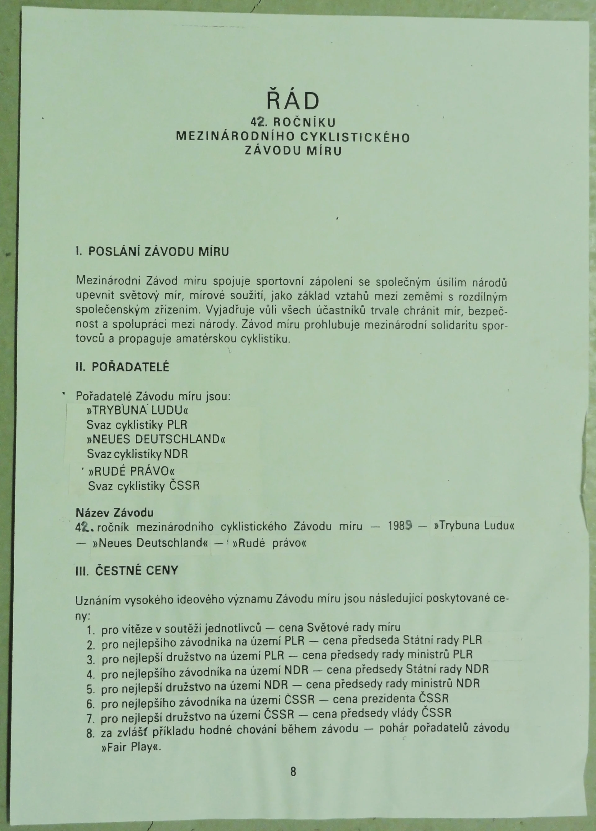 Náhledový obrázek předmětu Řád Závodu míru