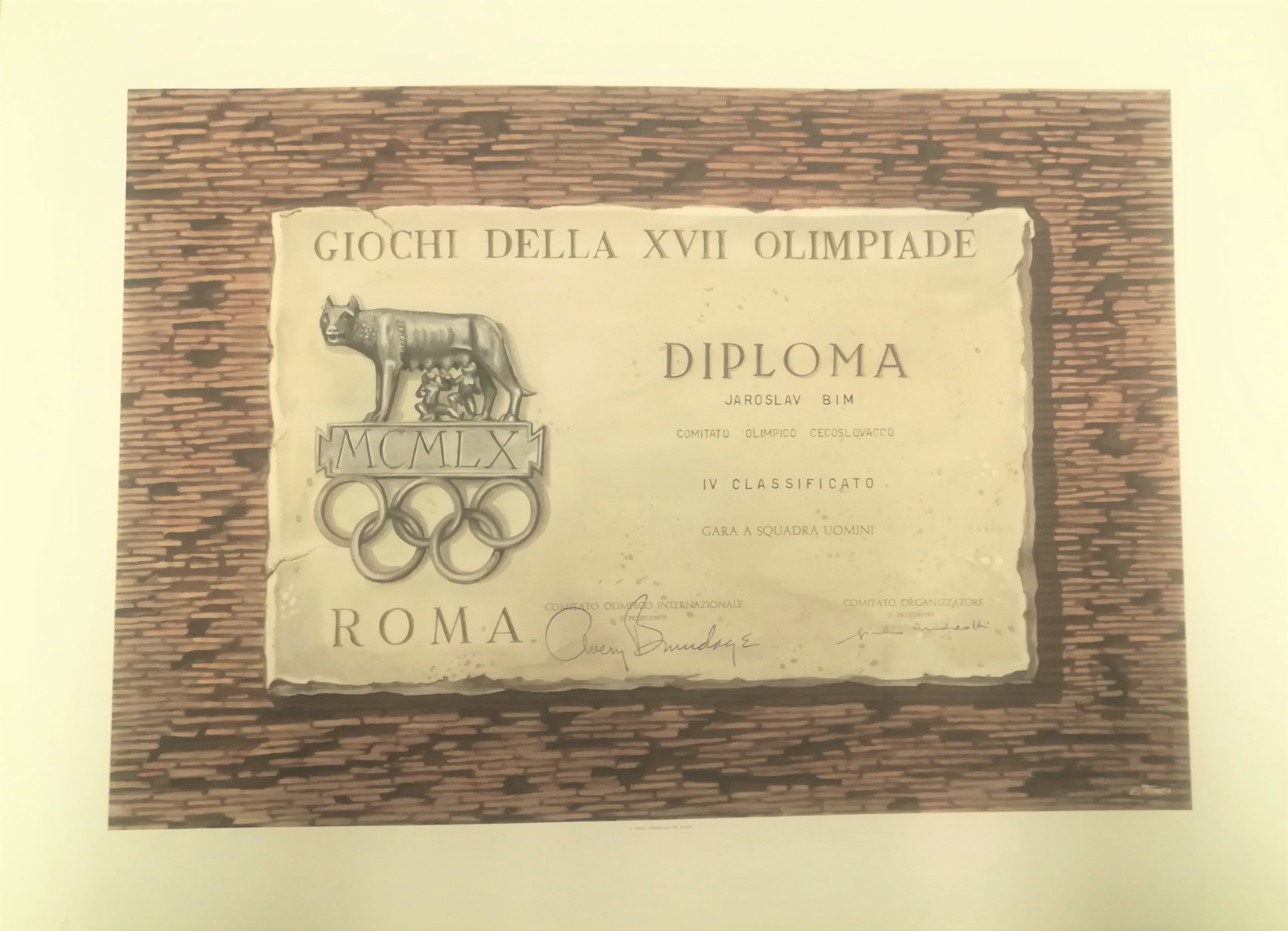 Náhledový obrázek Olympijský diplom pro Jaroslava Bíma. OH Řím 1960 - 1