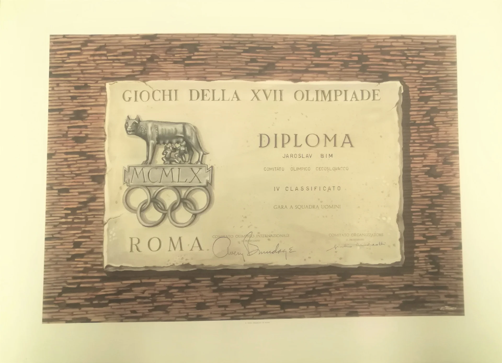 Náhledový obrázek předmětu Olympijský diplom pro Jaroslava Bíma. OH Řím 1960
