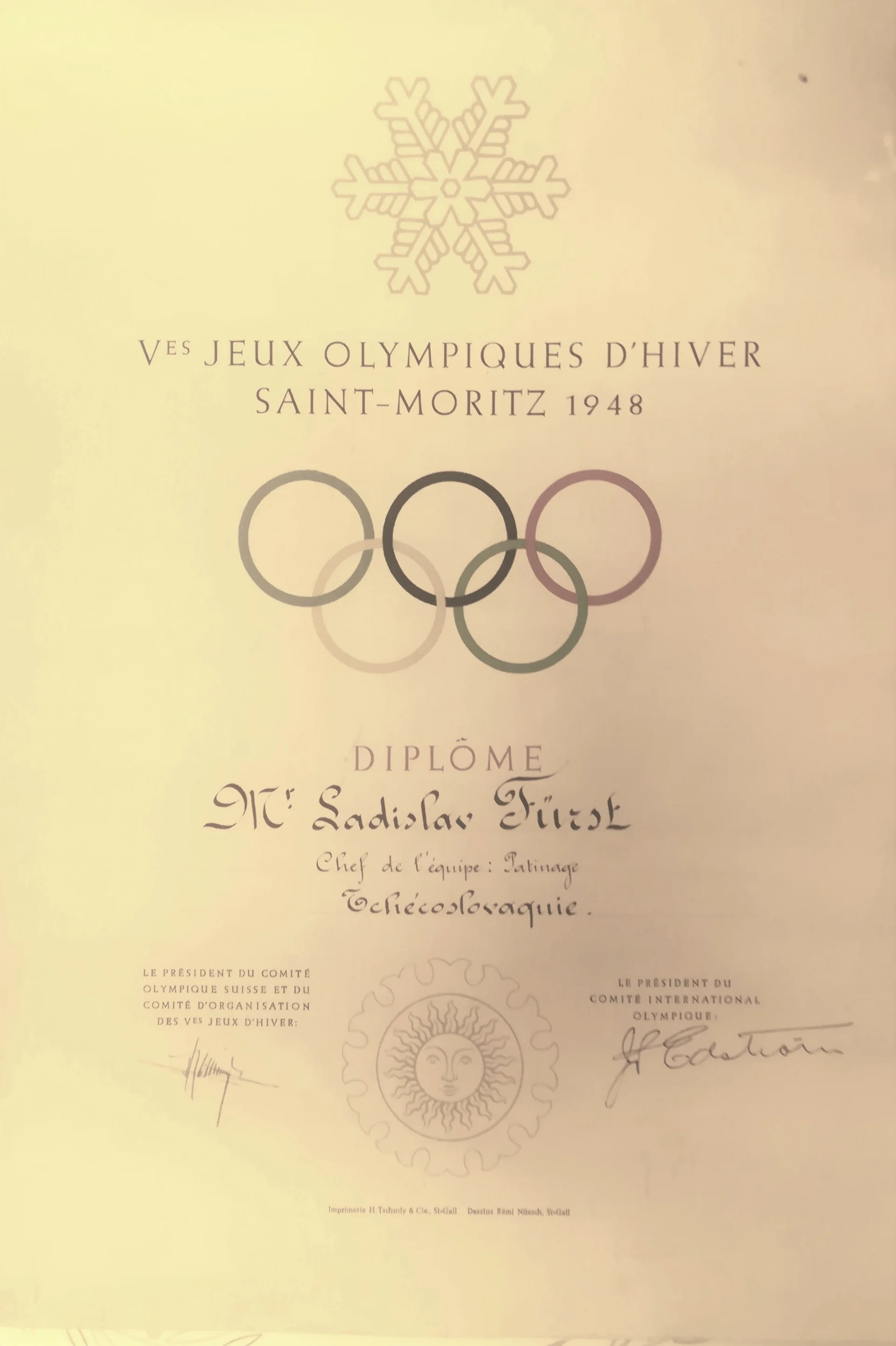 Náhledový obrázek předmětu Olympijský diplom pro Ladislava Fürsta. ZOH Sv. Mořic 1948