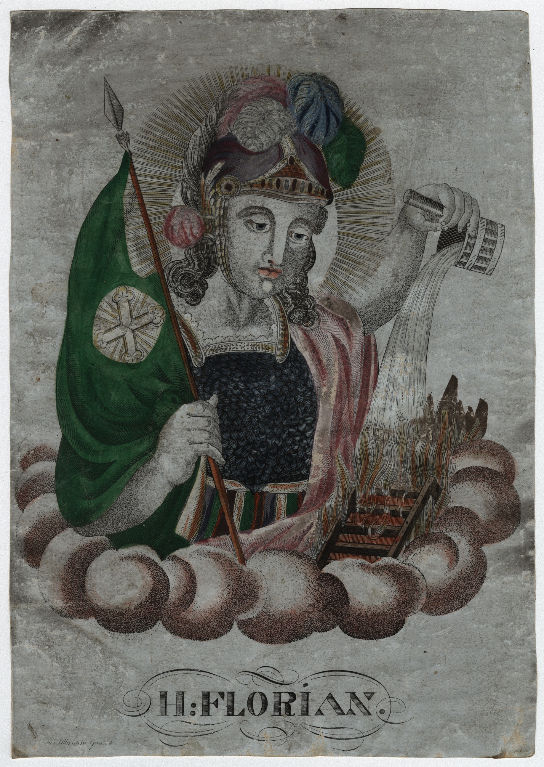 Náhledový obrázek Svatý Florián (kolorovaná litografie) - 1
