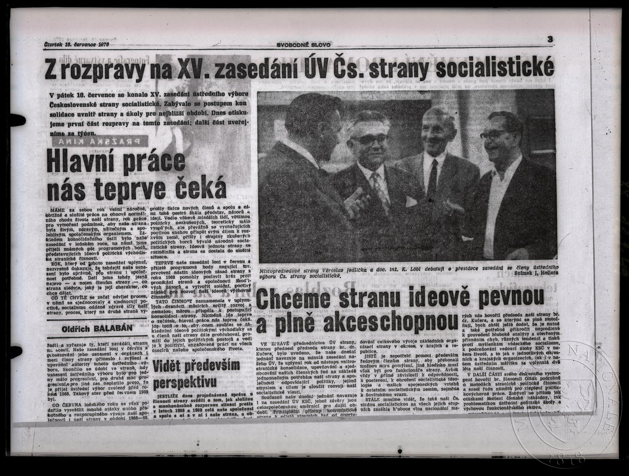Náhledový obrázek Noviny Svobodné slovo, 16. 7. 1970, str. 3. - 1