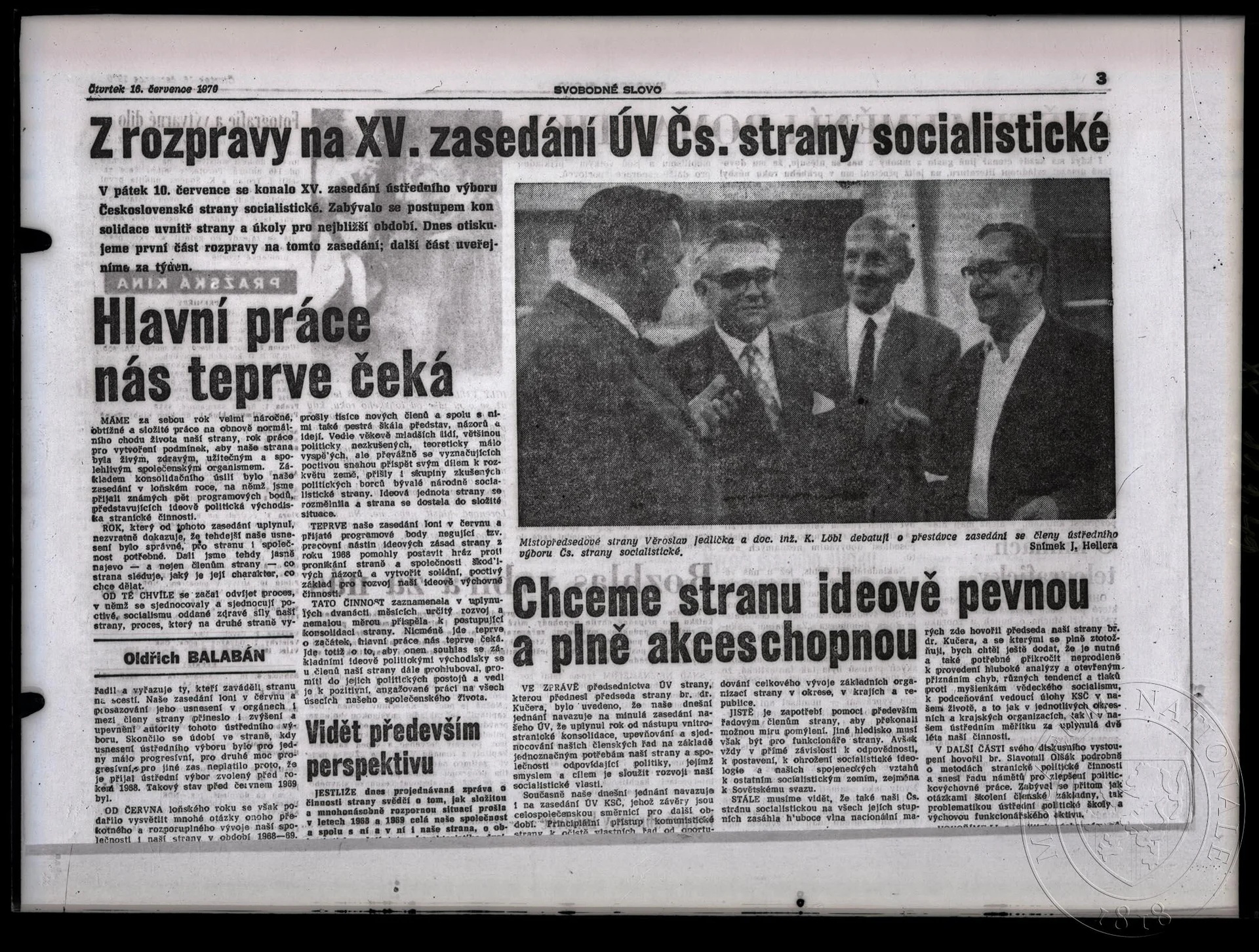 Náhledový obrázek předmětu Noviny Svobodné slovo, 16. 7. 1970, str. 3.