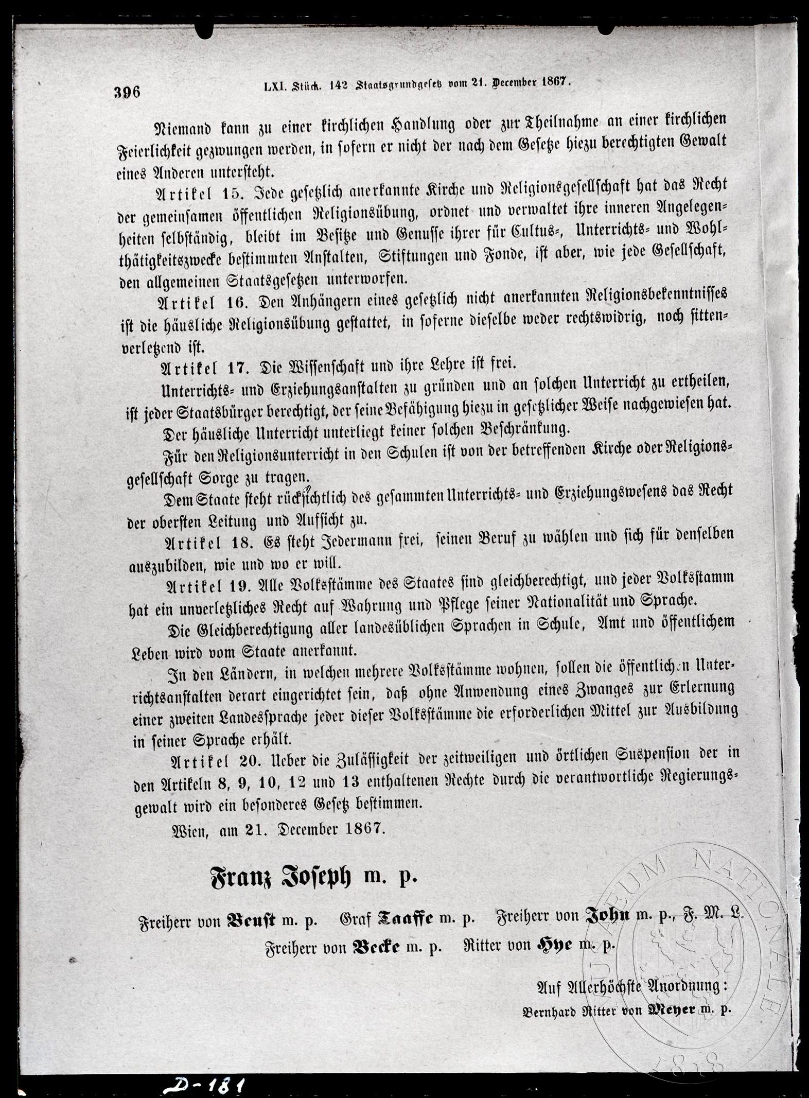 Náhledový obrázek Německý text, str. 396, signováno Franz Joseph. - 1