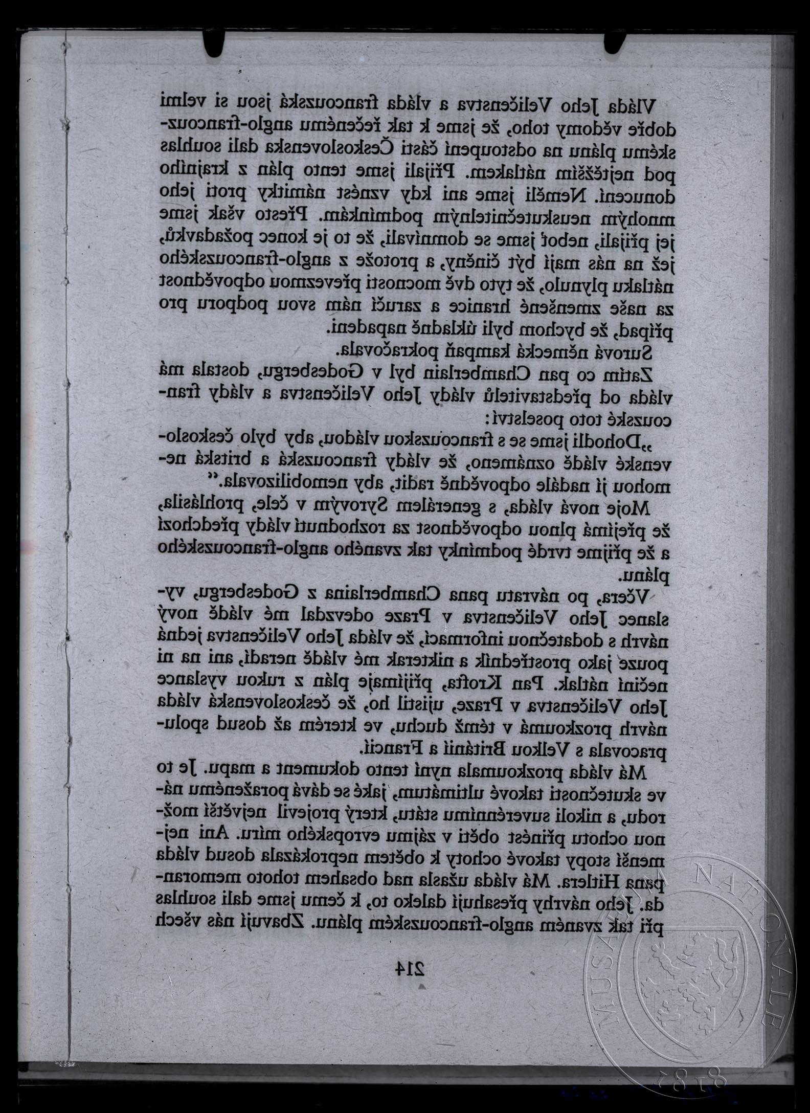Obrázek Text, Masaryk Chamberlainovi