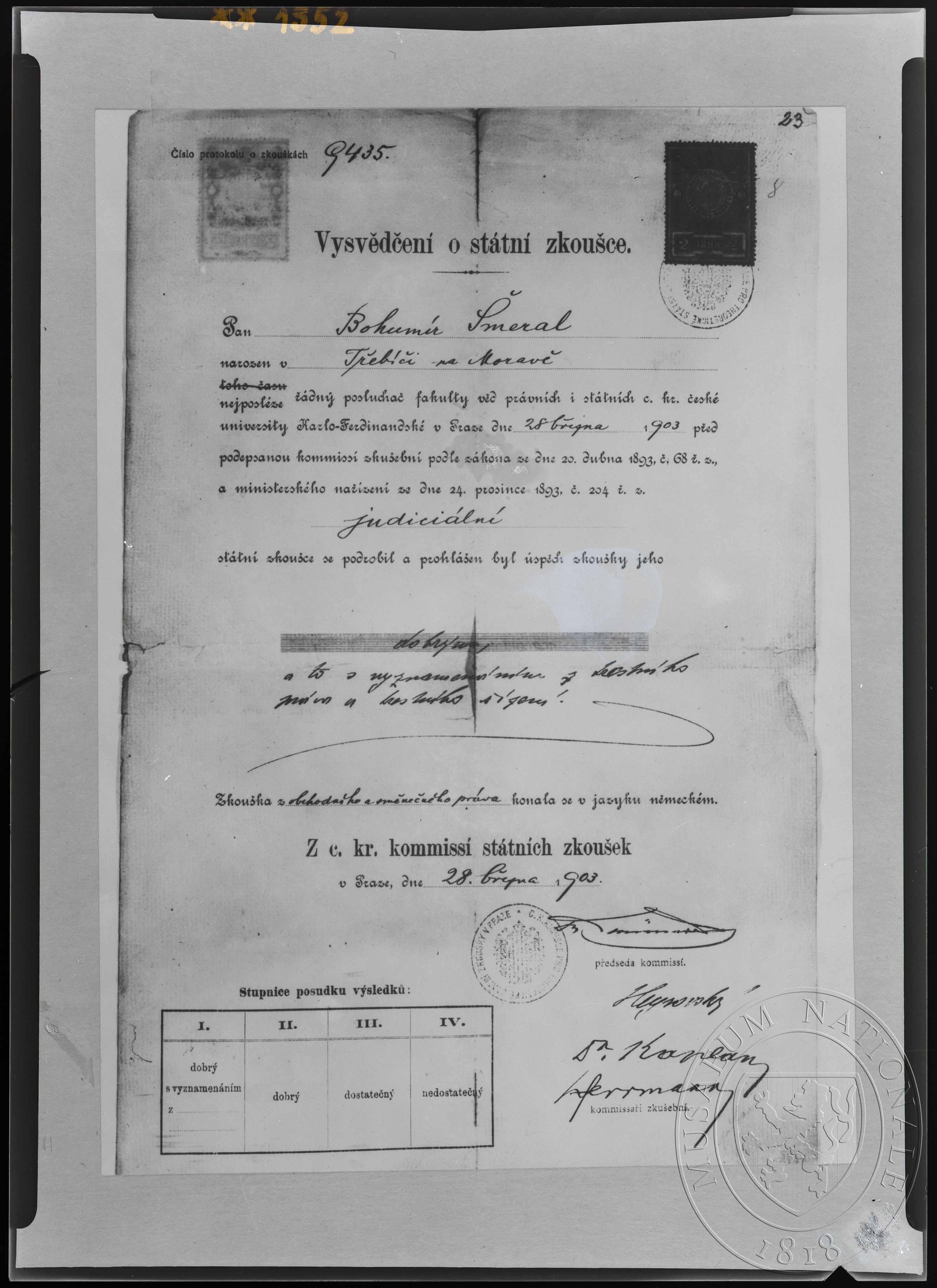 Náhledový obrázek Dokument, Vysvědčení o státní zkoušce - 1