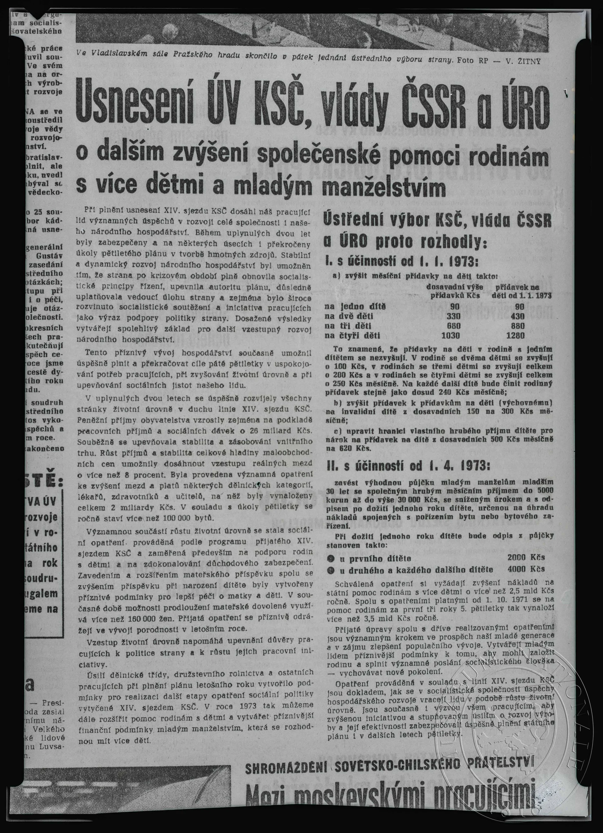 Obrázek Článek – Usnesení ÚV KSČ, vlády ČSSR a ÚRO