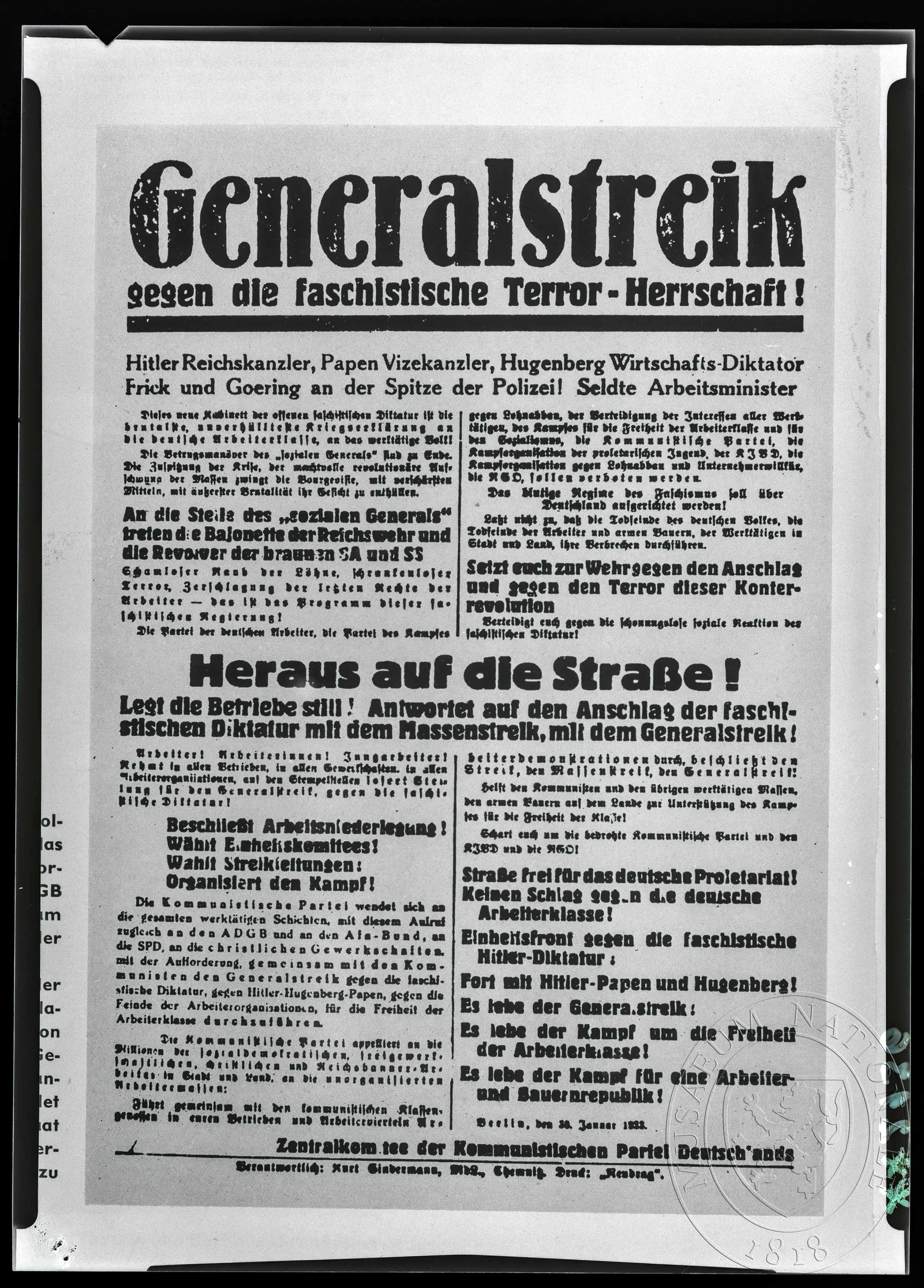 Obrázek Leták s výzvou ke generální stávce