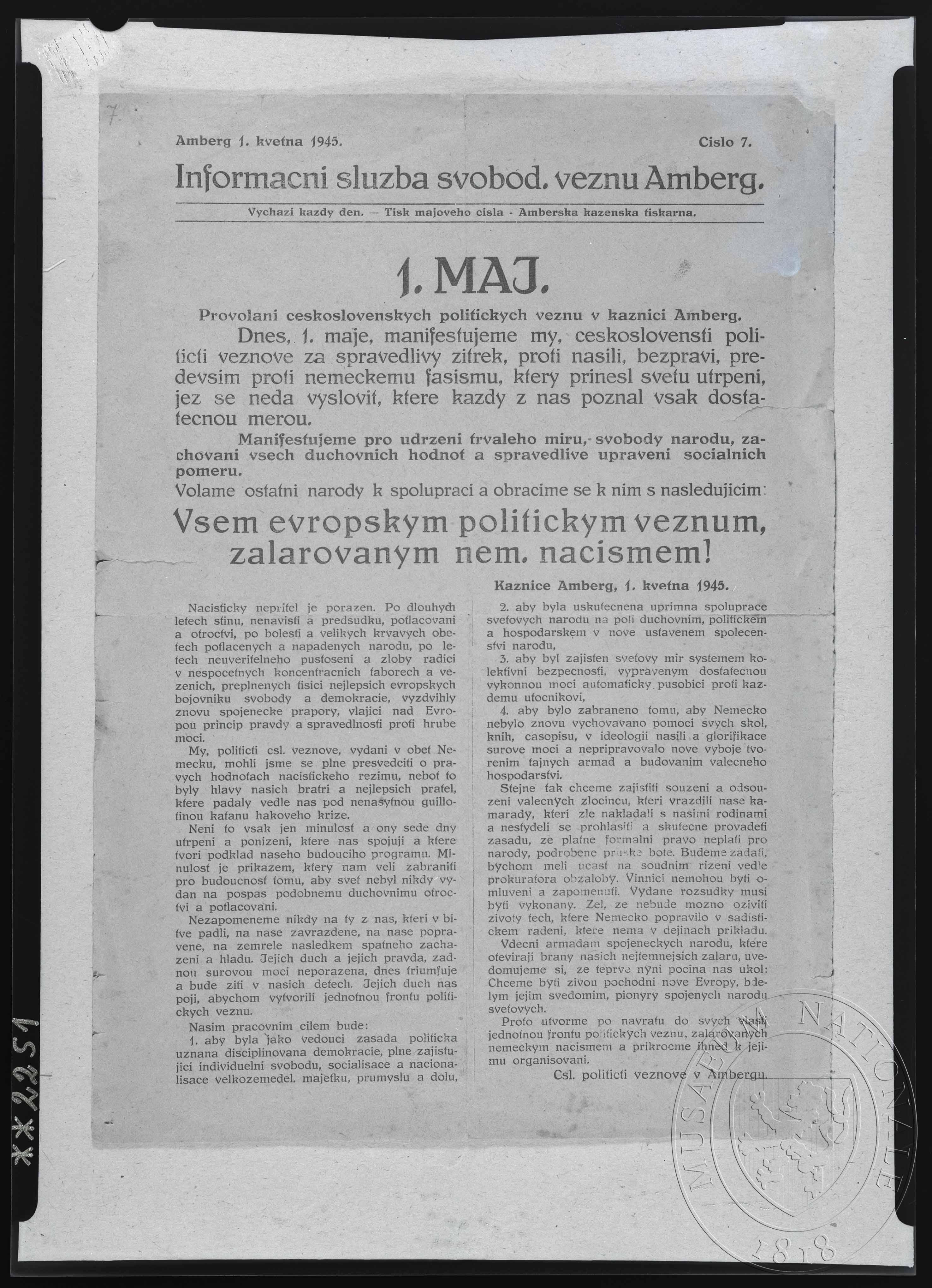 Náhledový obrázek Periodikum, Informační služba svobodných vězňů Amberg - 1