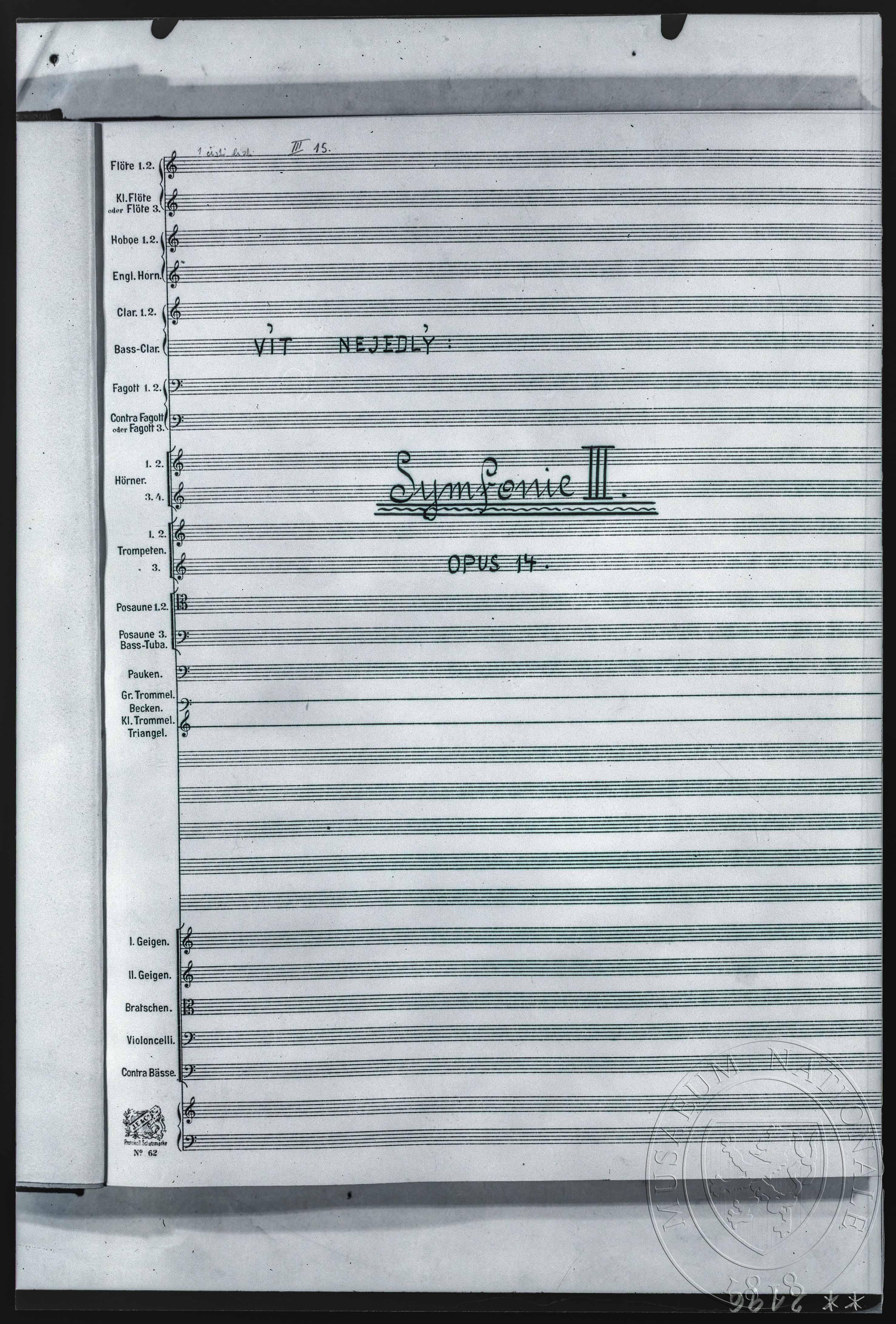Náhledový obrázek Notový záznam, Symfonie III - 1