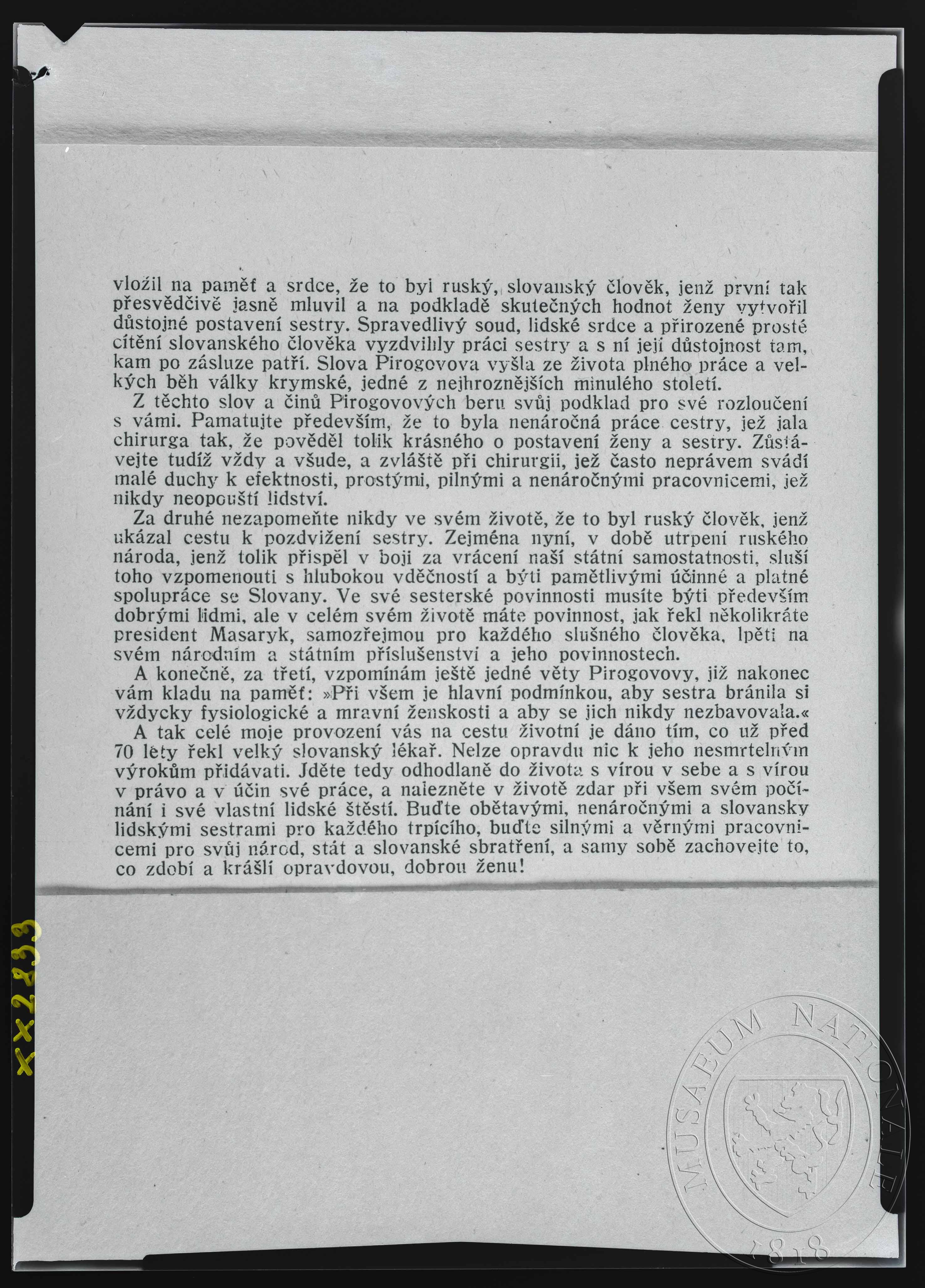 Náhledový obrázek Text, Řeč prof. dr. A. Jiráska - 1