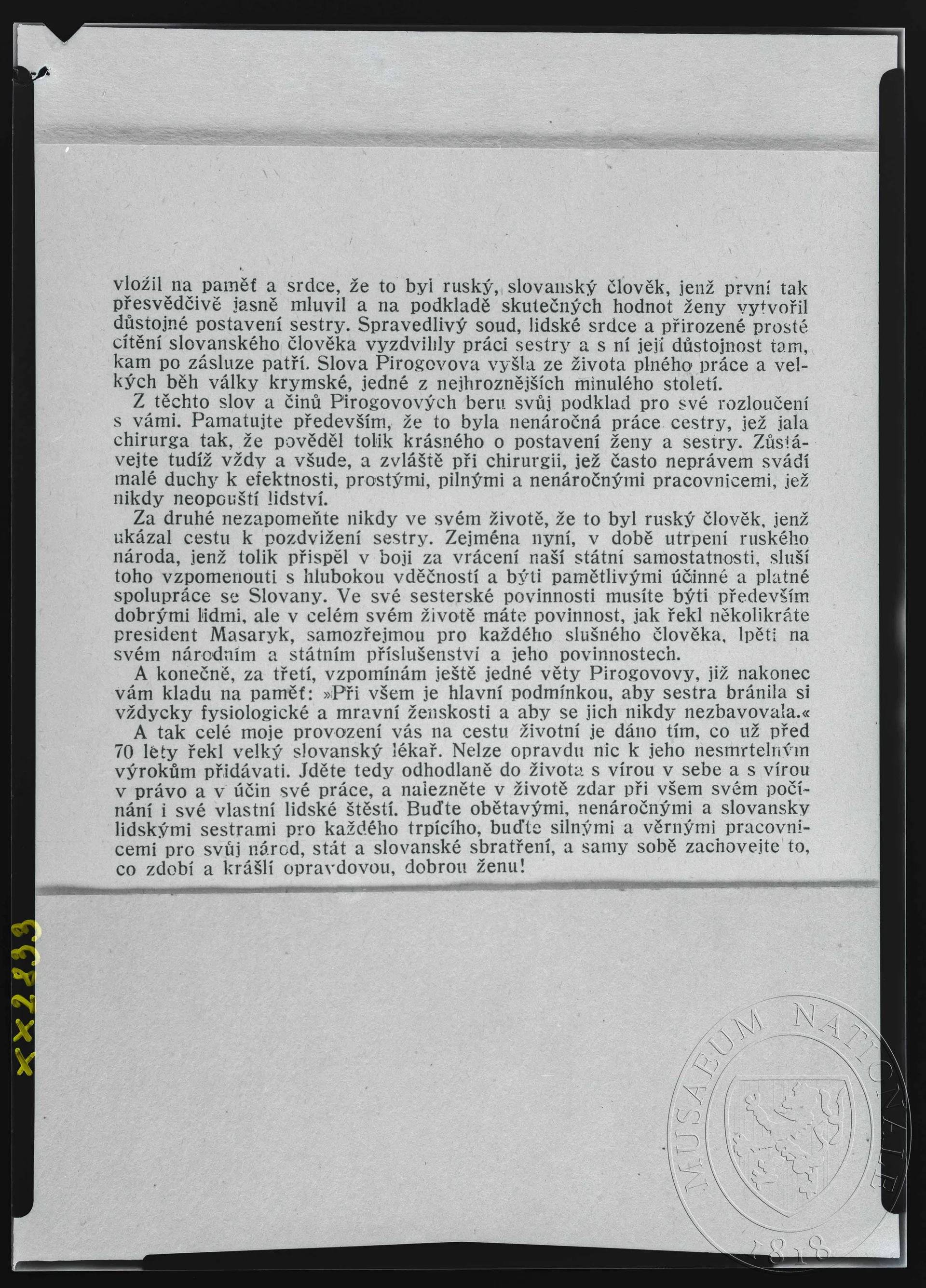 Obrázek Text, Řeč prof. dr. A. Jiráska