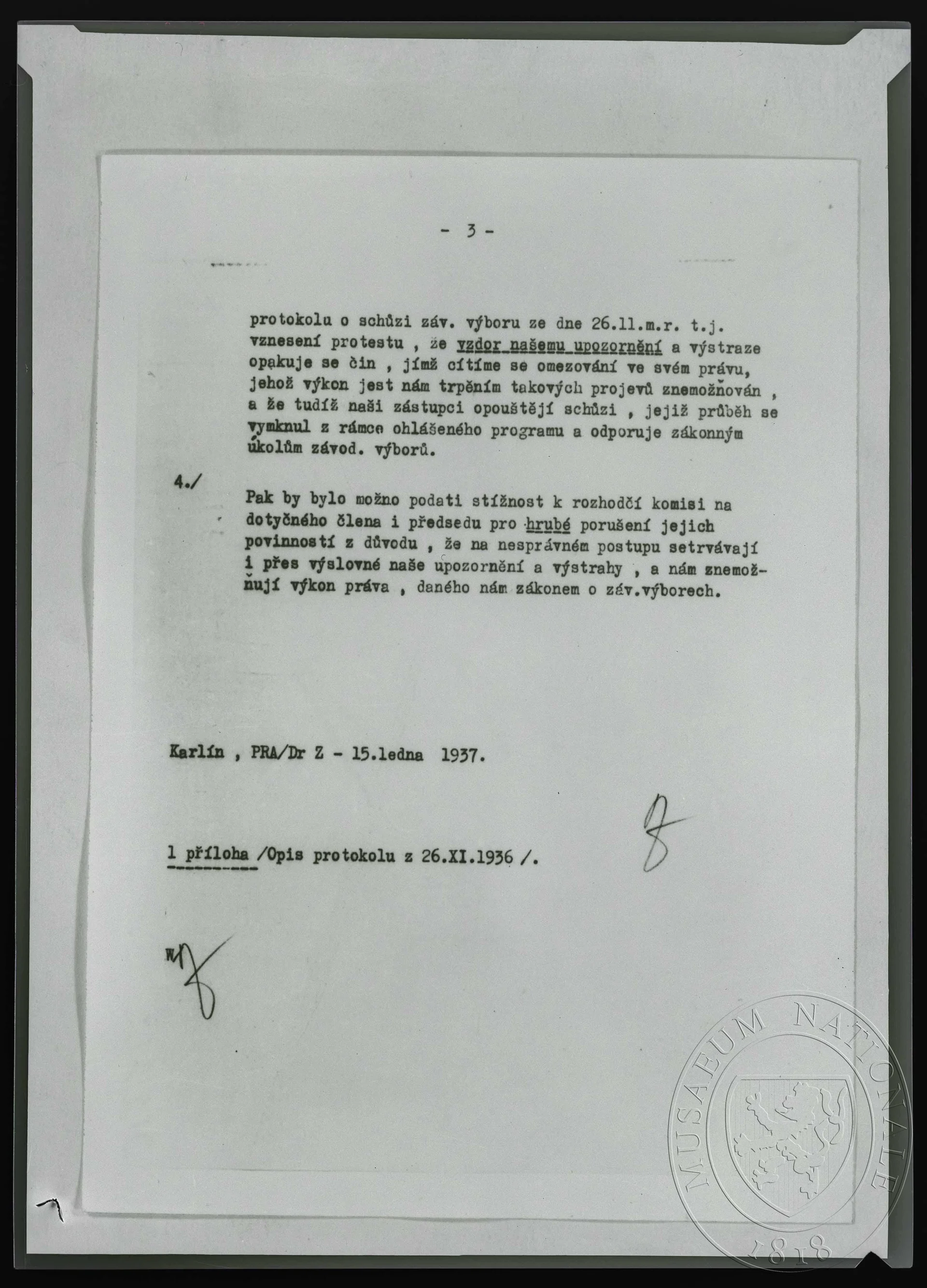 Obrázek Dopis vrchnímu velení dílen ČKD