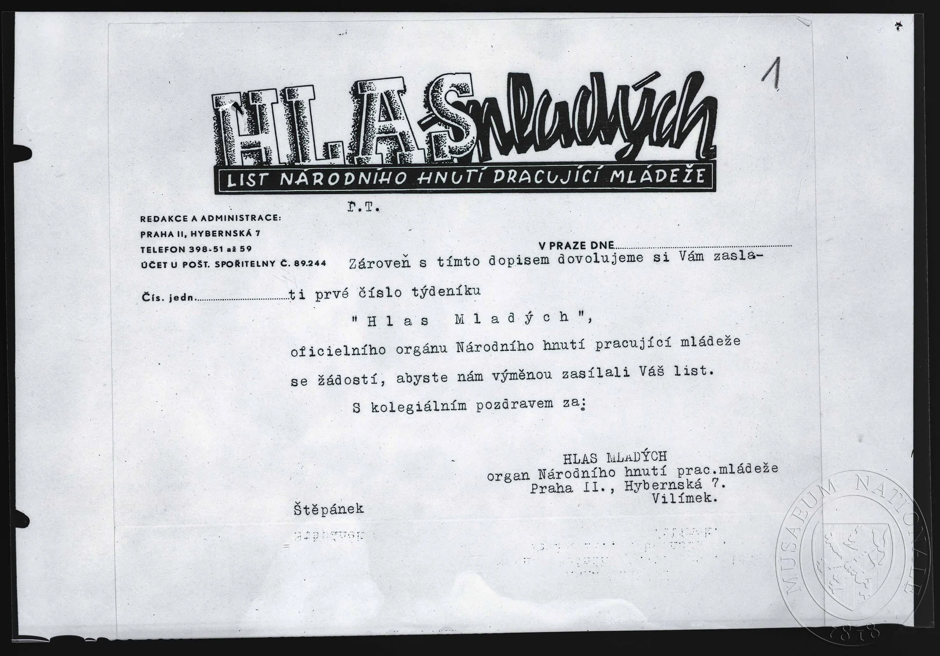 Obrázek Leták, časopis Hlas mladých
