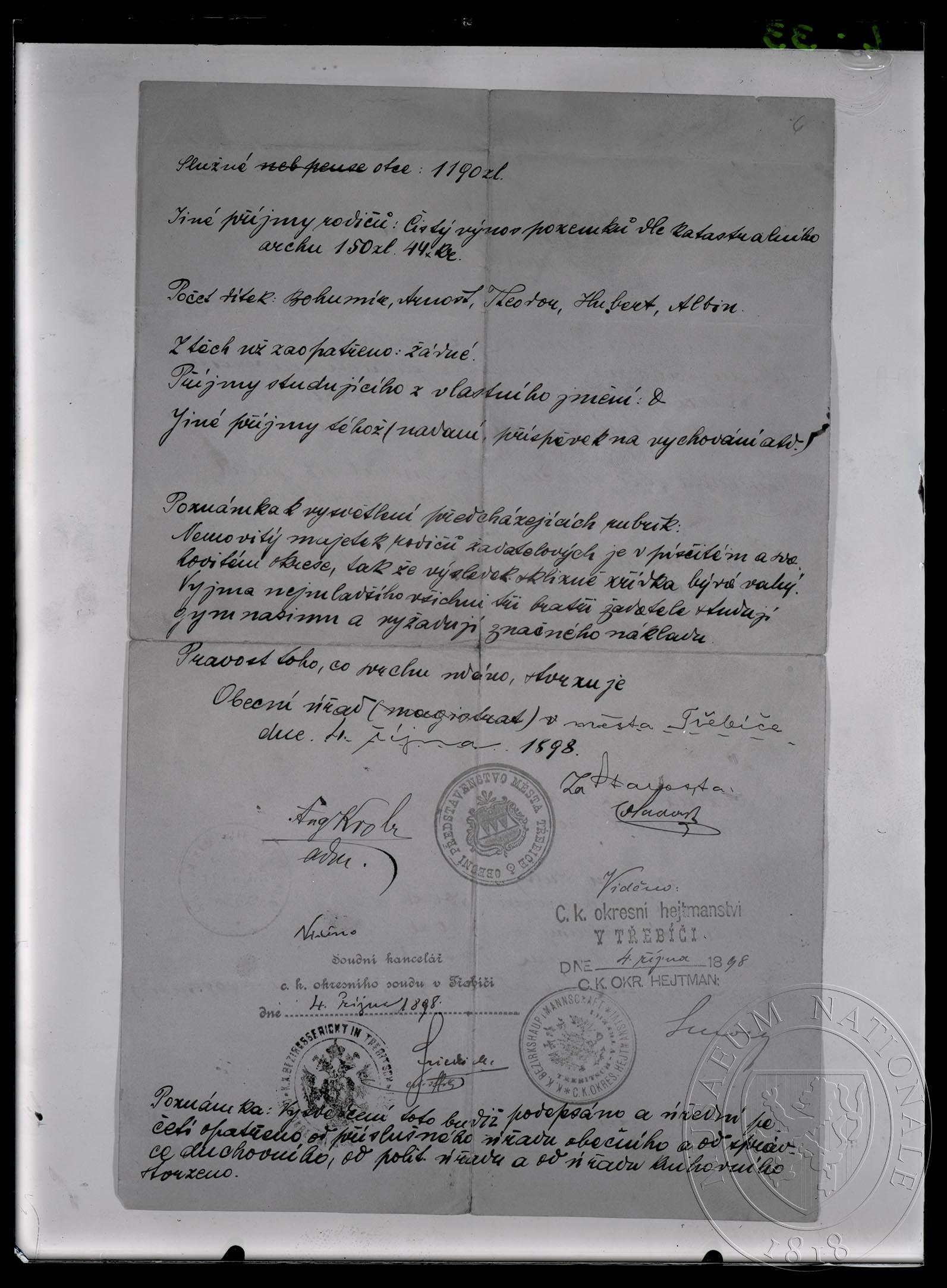 Náhledový obrázek Zpráva ?? o majetku ?rodičů? B. Šmerala - 1